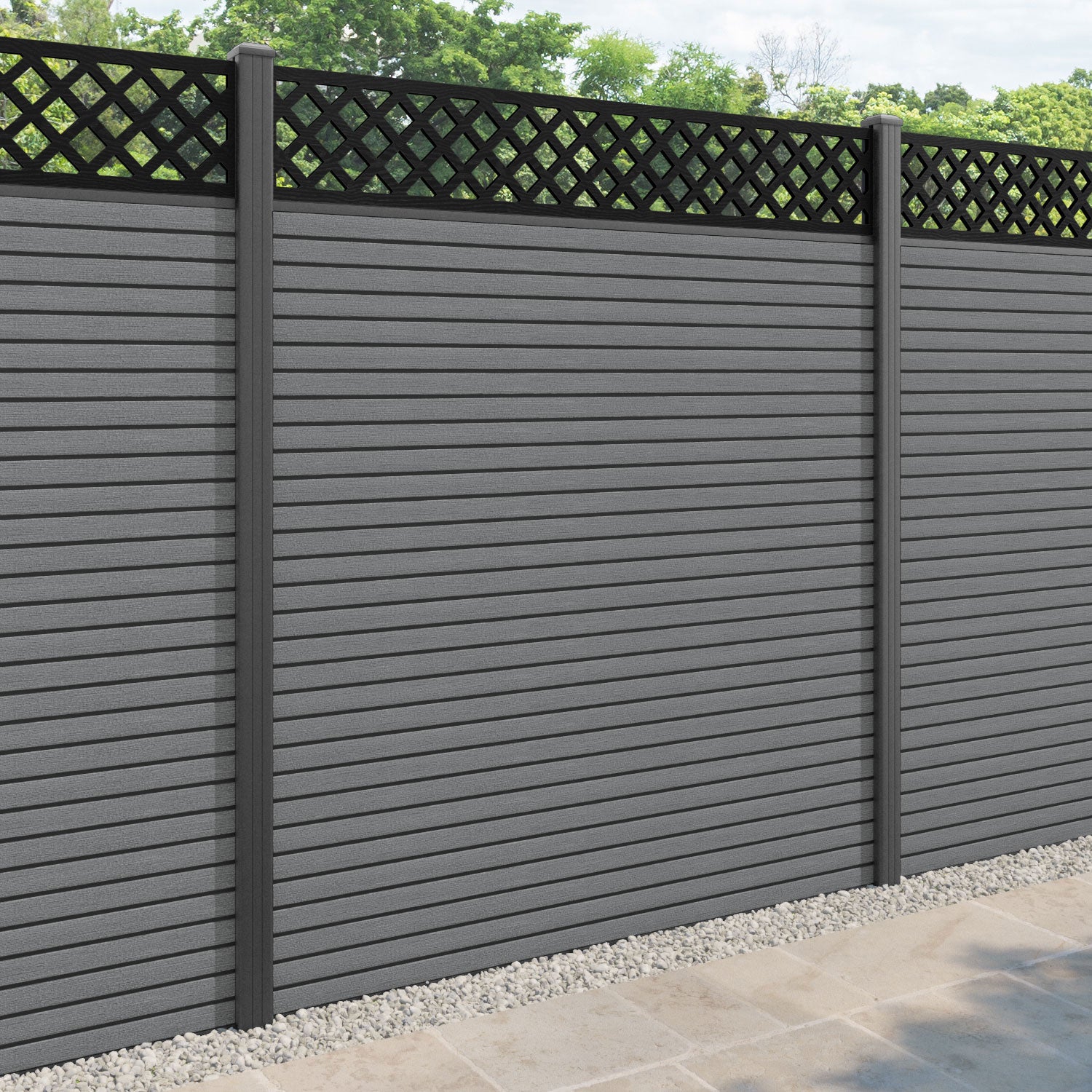 Hudson Hive Fence Panel - Mid Grey - with our aluminium posts
