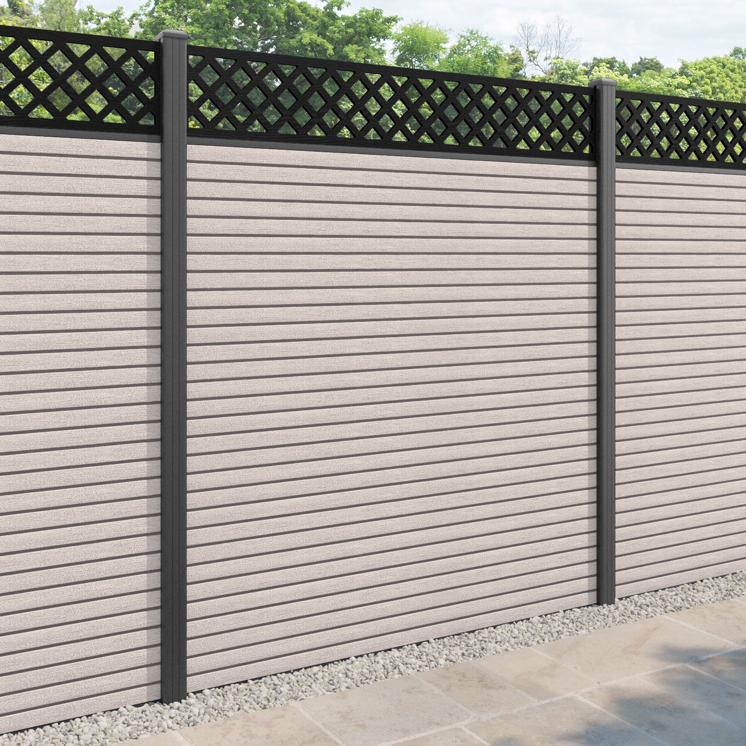 Hudson Hive Fence Panel - Mid Stone - with our aluminium posts