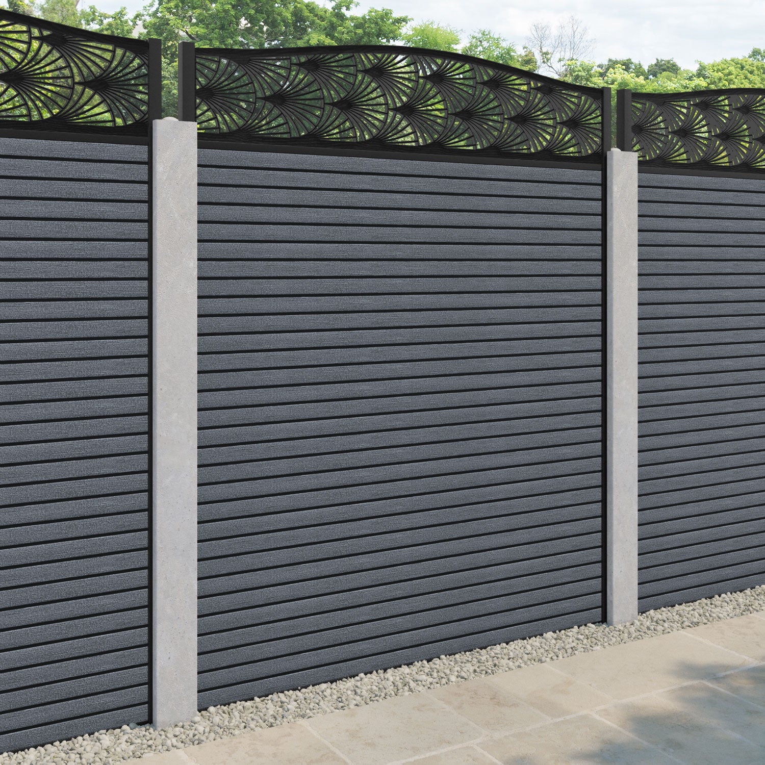Hudson Laurel Curved Top Fence Panel - Anthracite - for existing concrete posts
