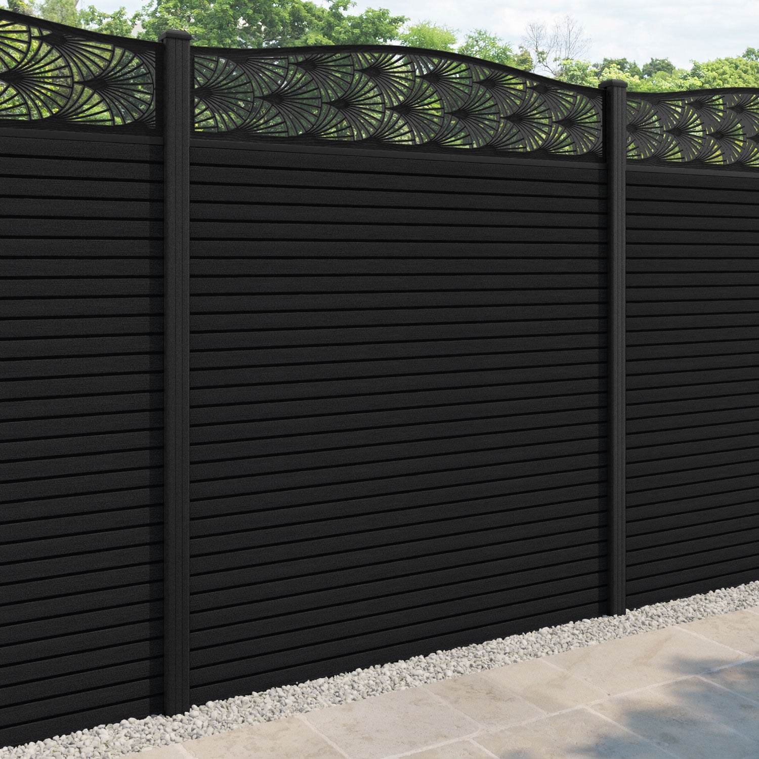 Hudson Laurel Curved Top Fence Panel - Black - with our composite posts