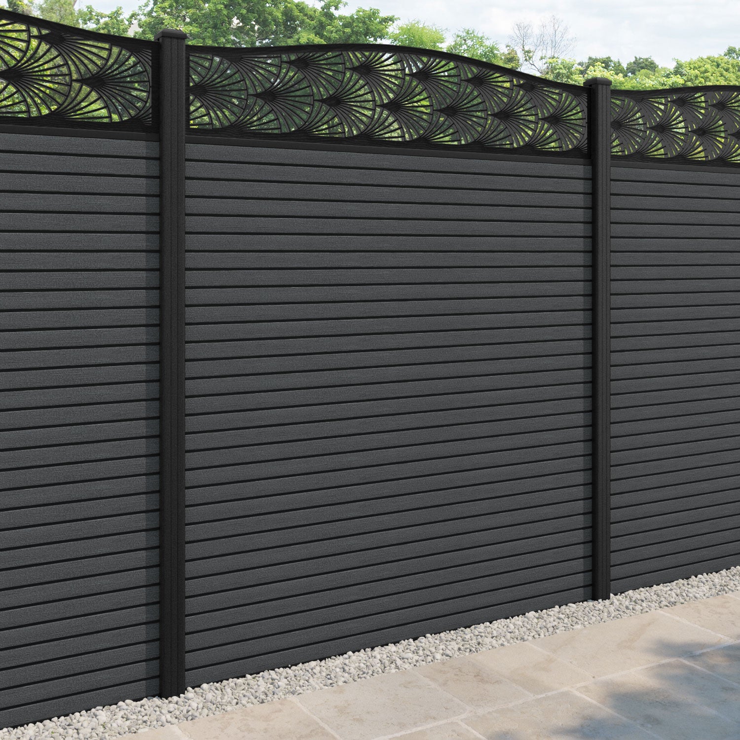 Hudson Laurel Curved Top Fence Panel - Dark Grey - with our composite posts