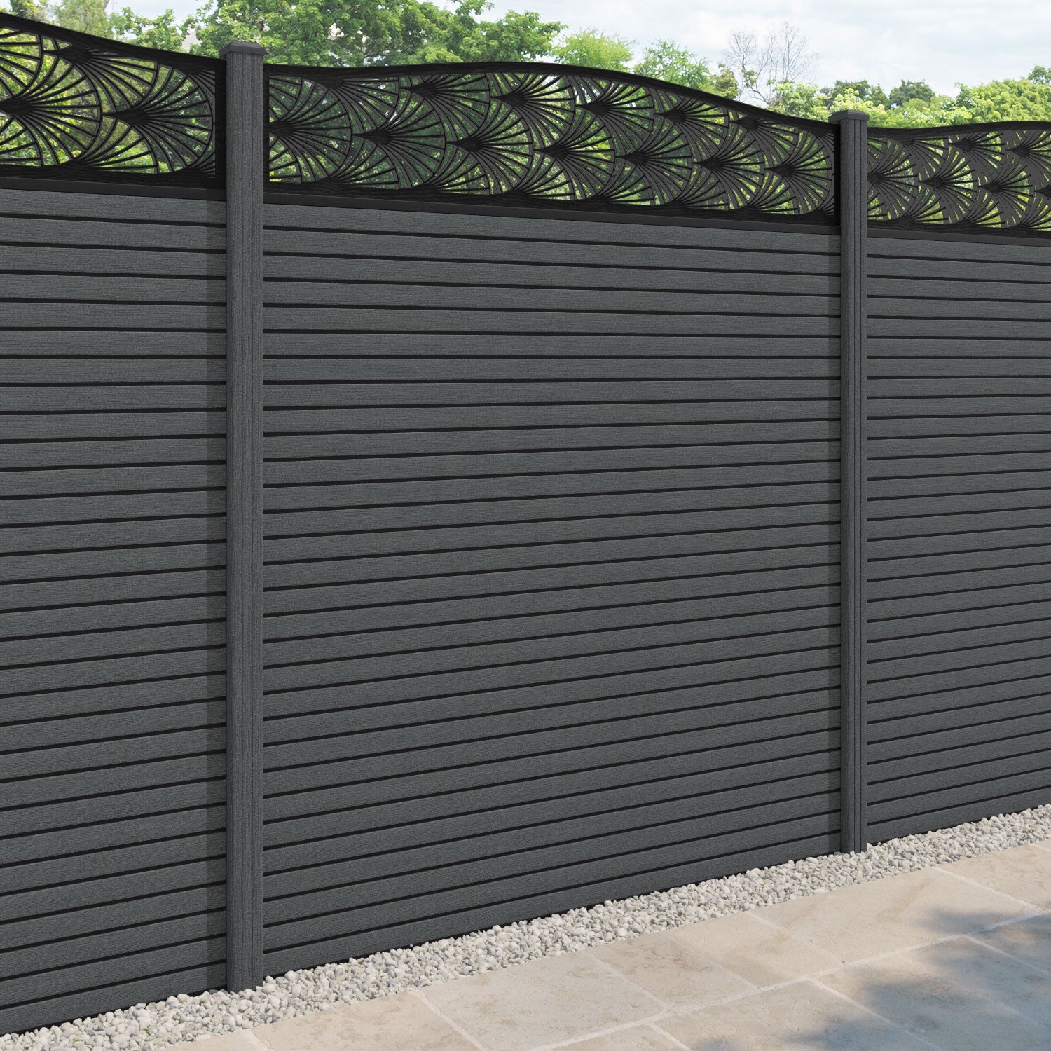 Hudson Laurel Curved Top Fence Panel - Dark Grey - with our composite posts