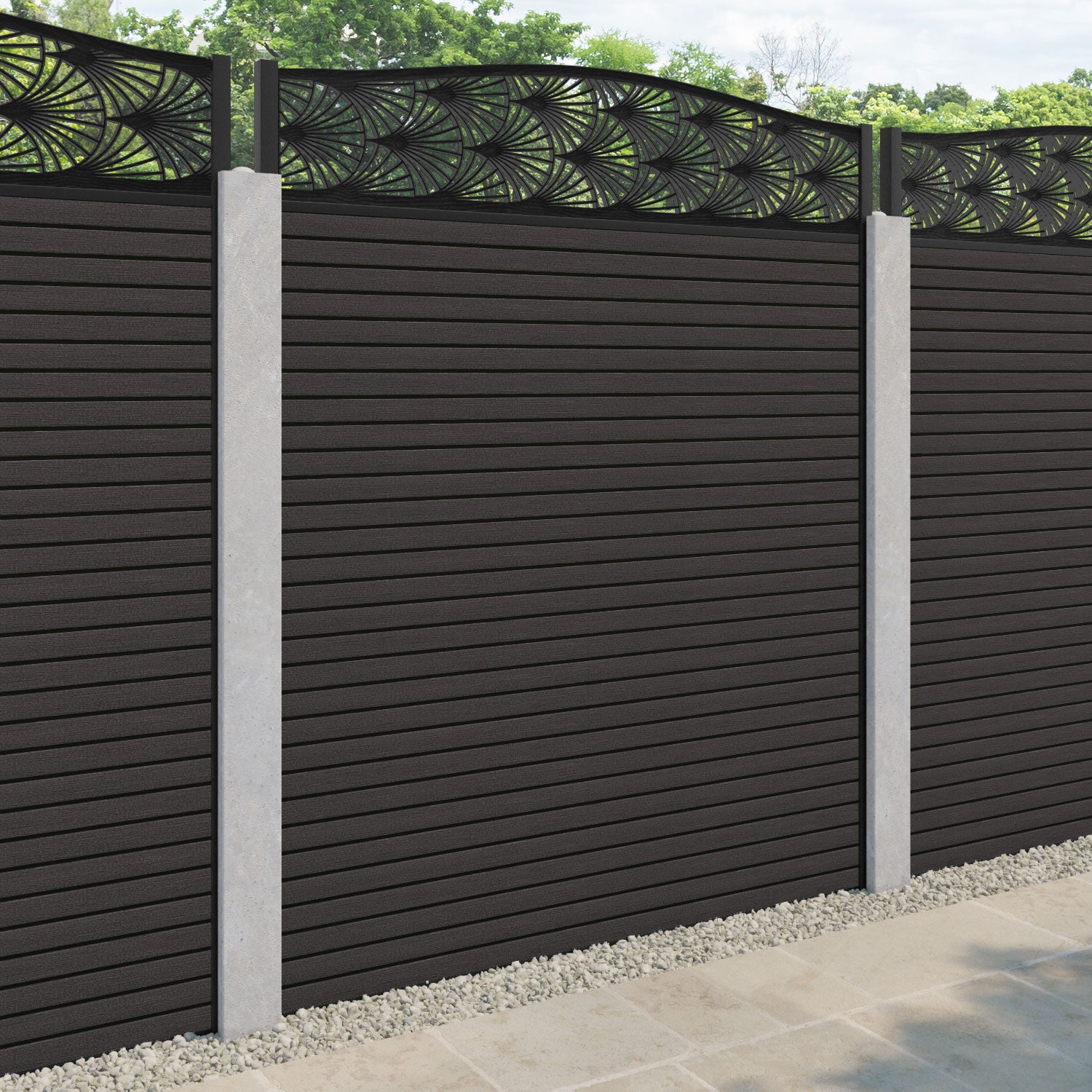 Hudson Laurel Curved Top Fence Panel - Dark Oak - for existing concrete posts