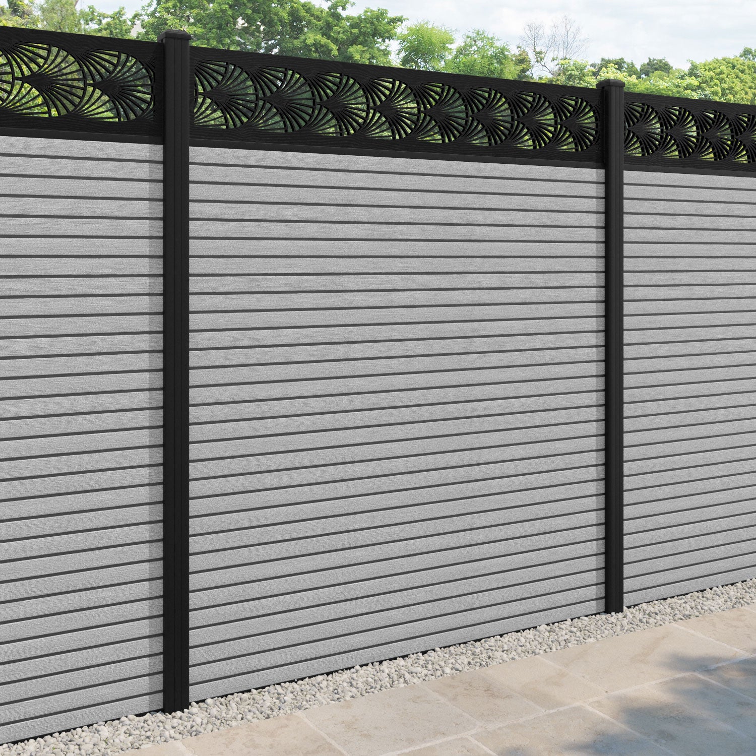 Hudson Laurel Fence Panel - Light Grey - with our aluminium posts