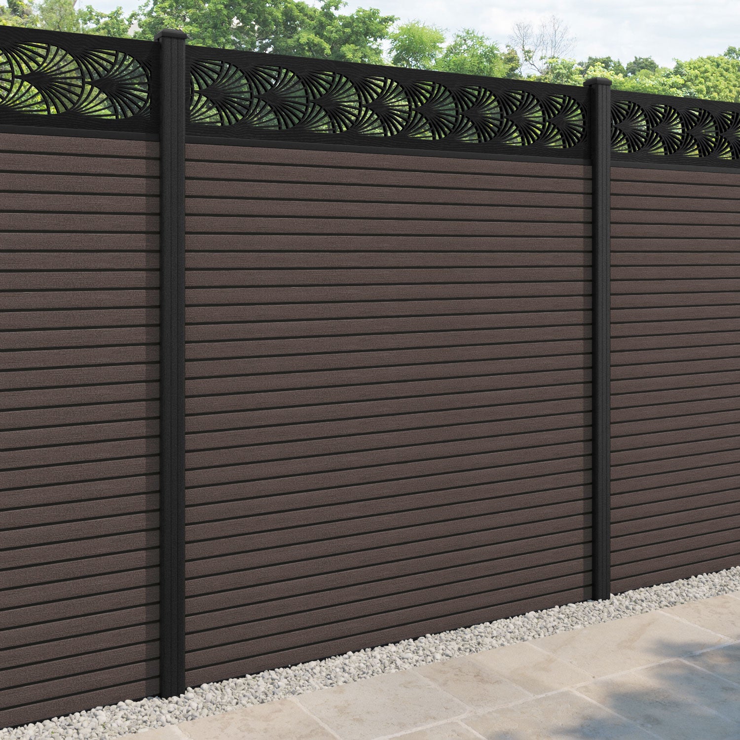 Hudson Laurel Fence Panel - Mid Brown - with our composite posts