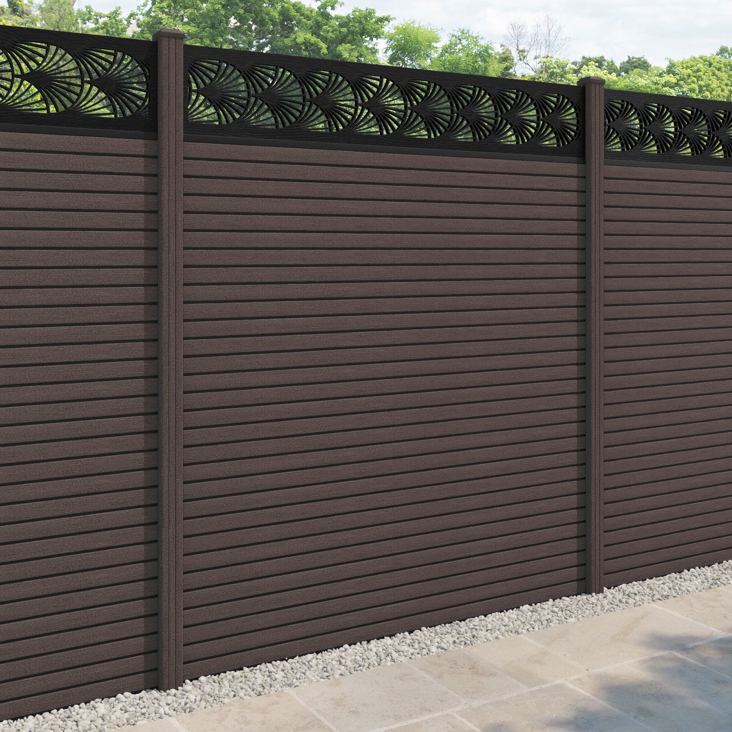 Hudson Laurel Fence Panel - Mid Brown - with our composite posts
