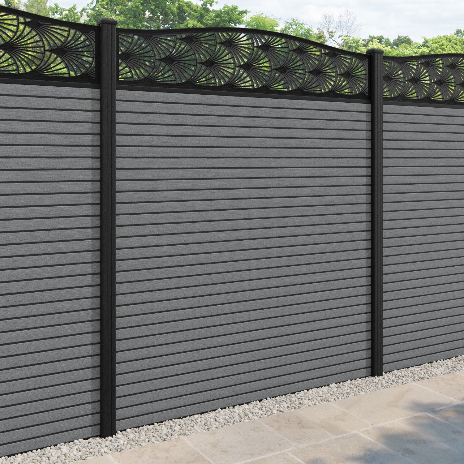 Hudson Laurel Curved Top Fence Panel - Mid Grey - with our composite posts