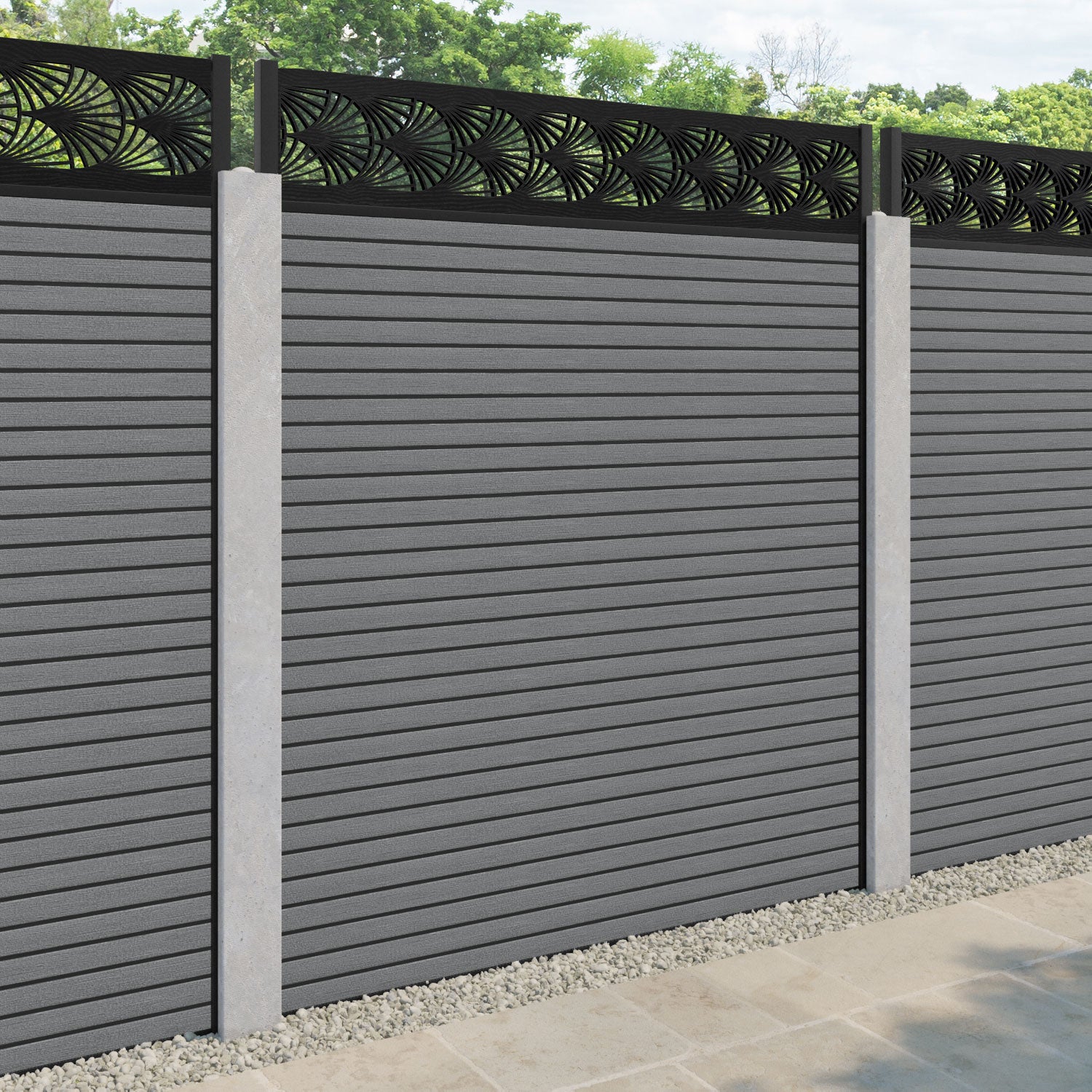 Hudson Laurel Fence Panel - Mid Grey - for existing concrete posts