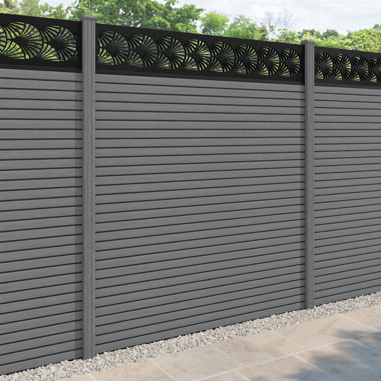 Hudson Laurel Fence Panel - Mid Grey - with our composite posts