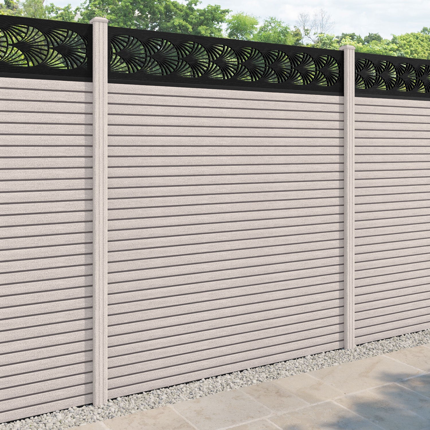 Hudson Laurel Fence Panel - Mid Stone - with our composite posts