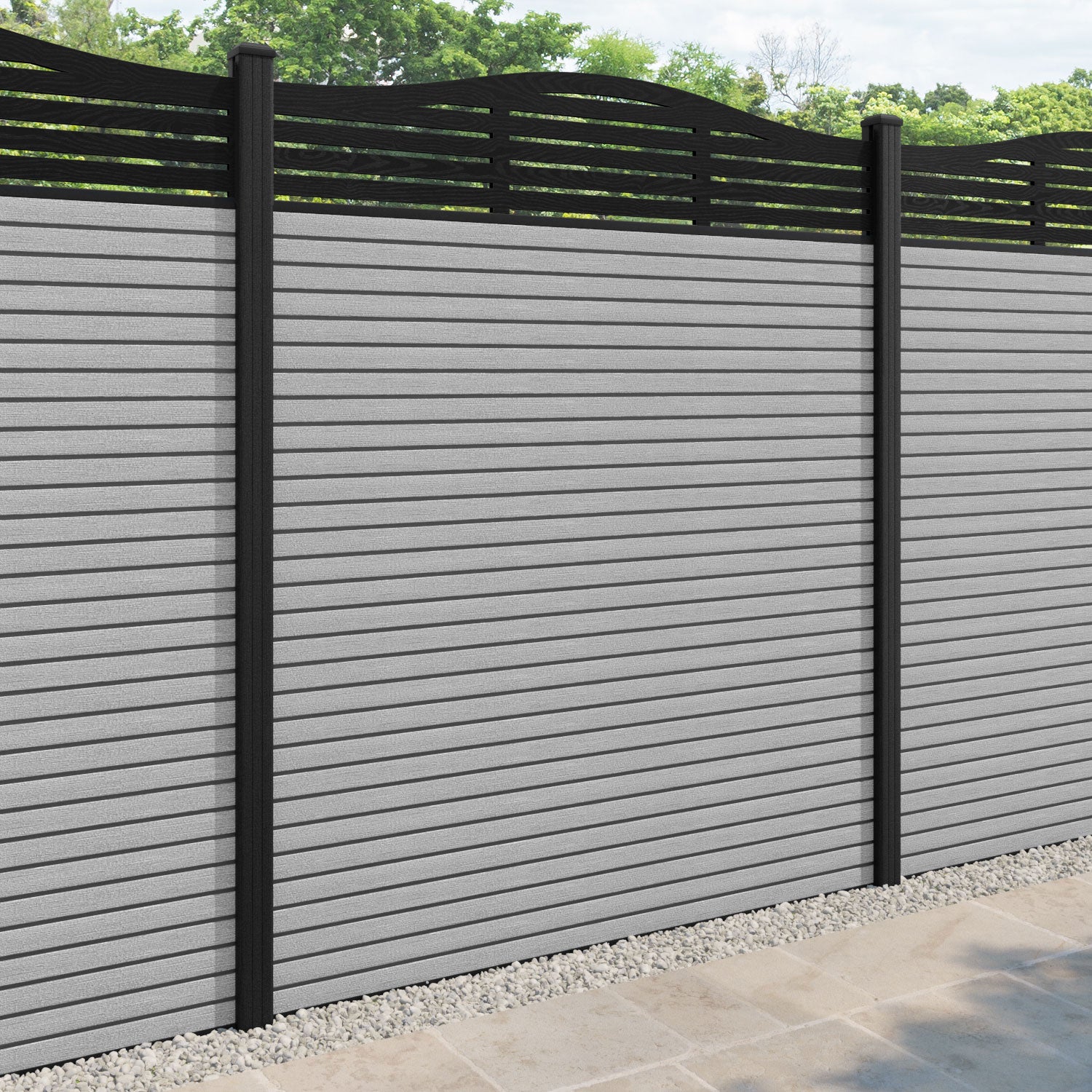 Hudson Aspen Curved Top Fence Panel - Light Grey - with our composite posts