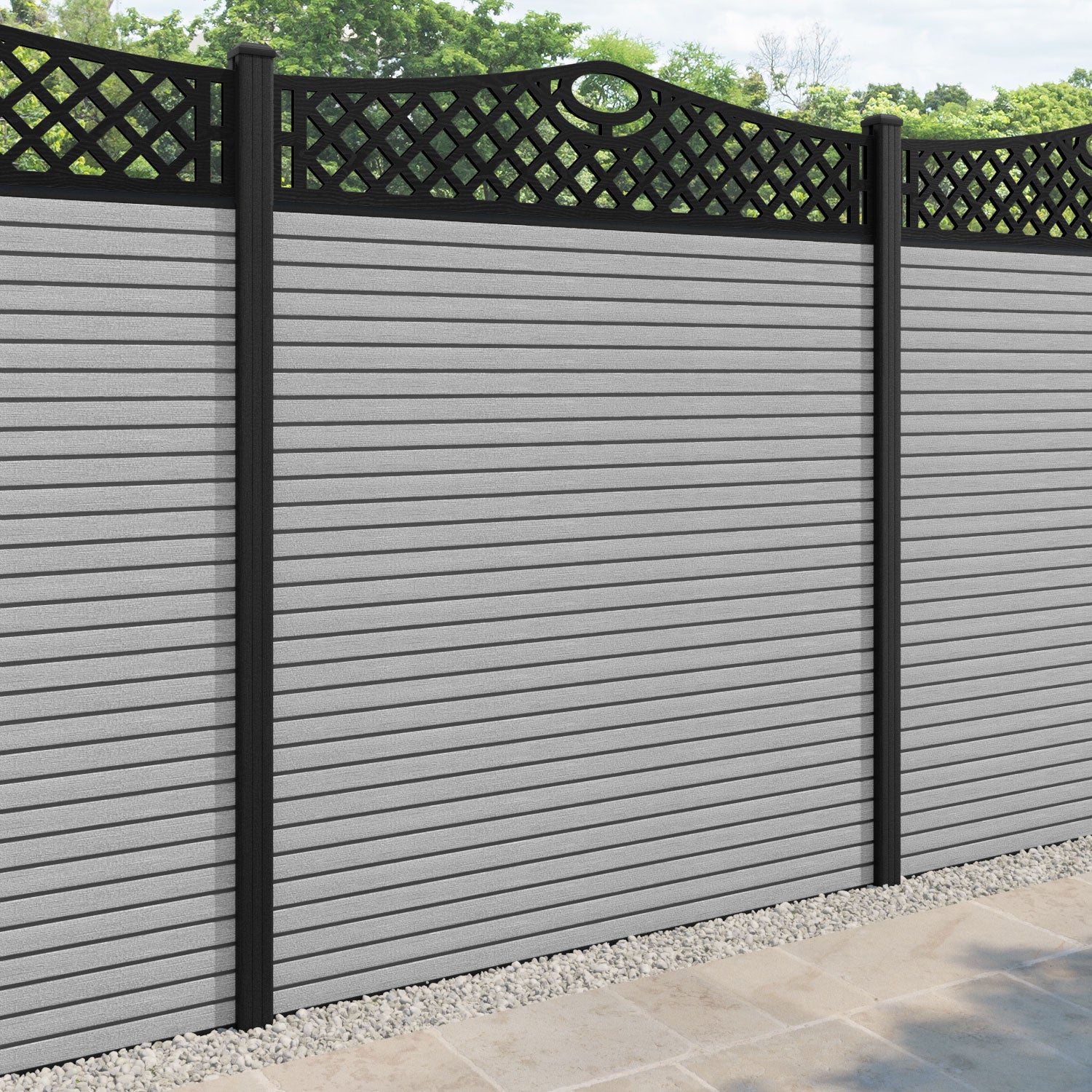 Hudson Oxford Curved Top Fence Panel - Light Grey - with our composite posts