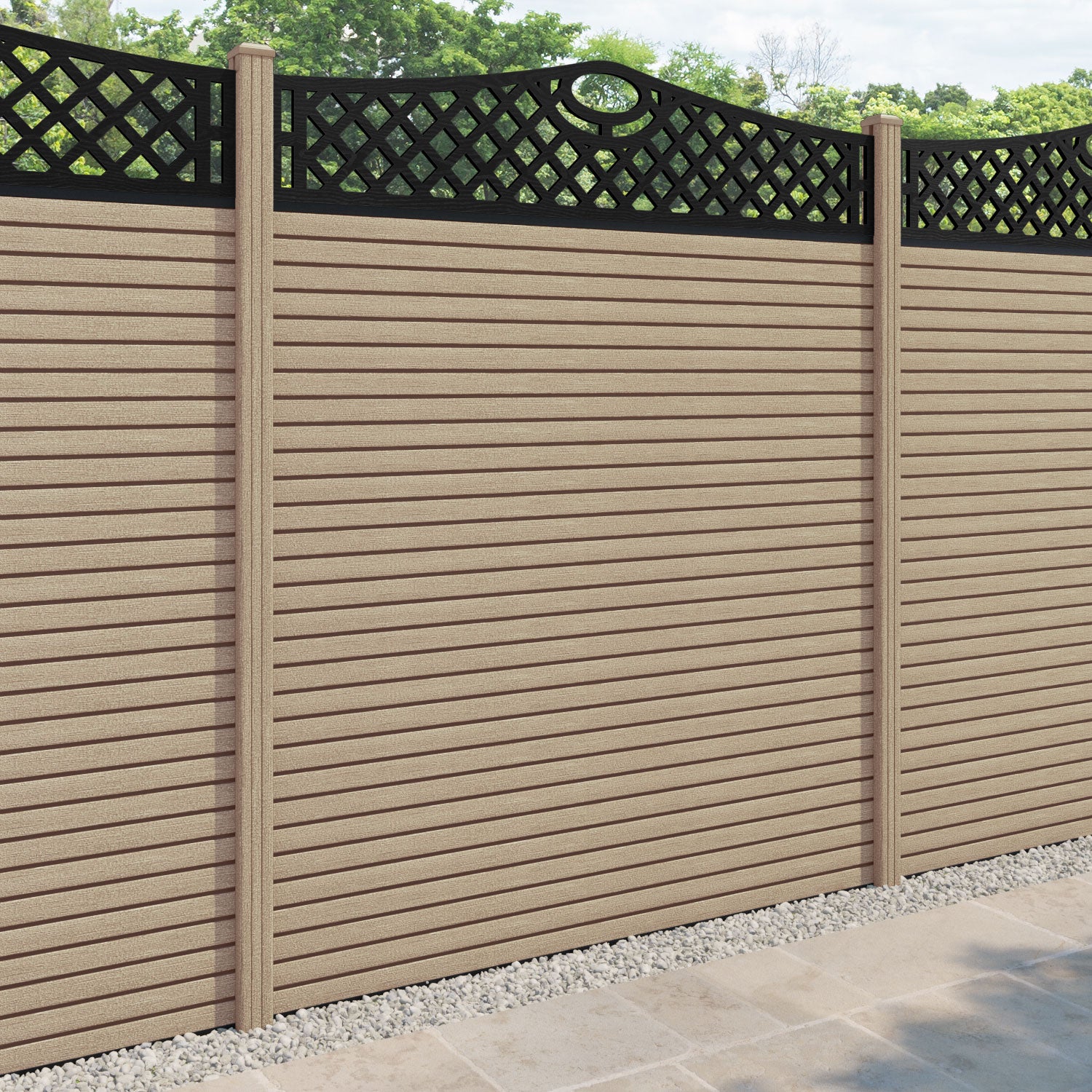 Hudson Oxford Curved Top Fence Panel - Light Oak - with our composite posts