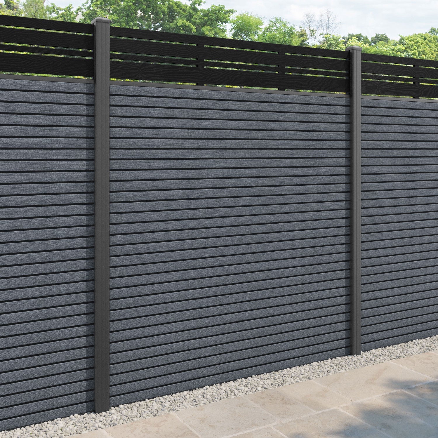 Hudson Linea Fence Panel - Anthracite - with our aluminium posts