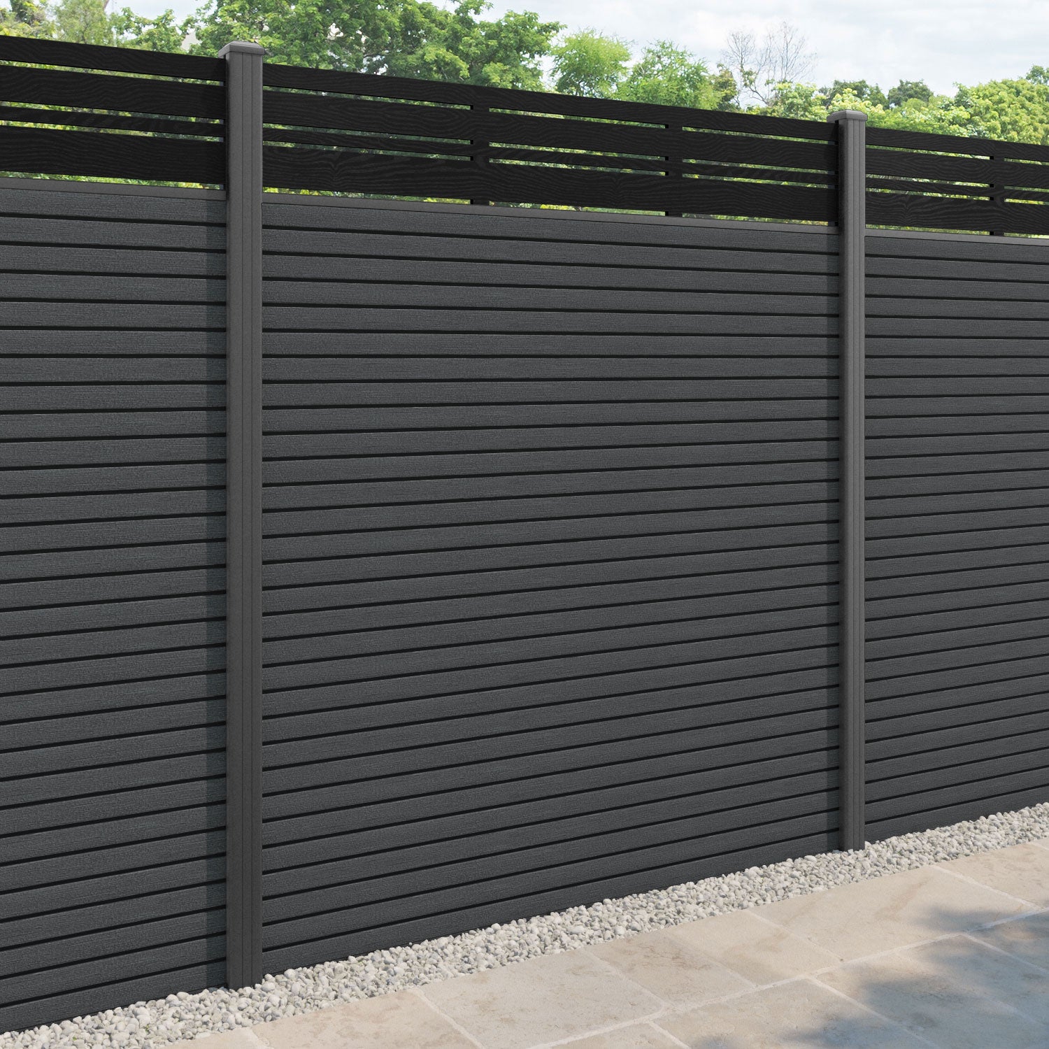Hudson Linea Fence Panel - Dark Grey - with our aluminium posts
