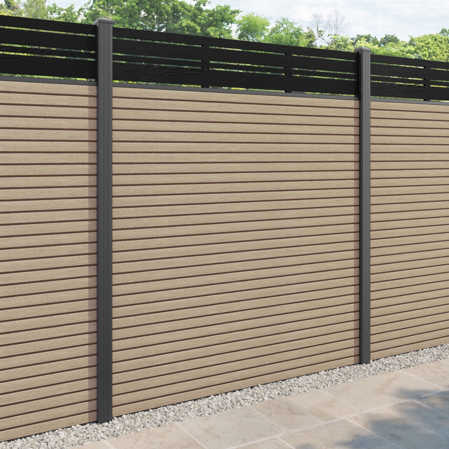 Hudson Linea Fence Panel - Light Oak - with our aluminium posts