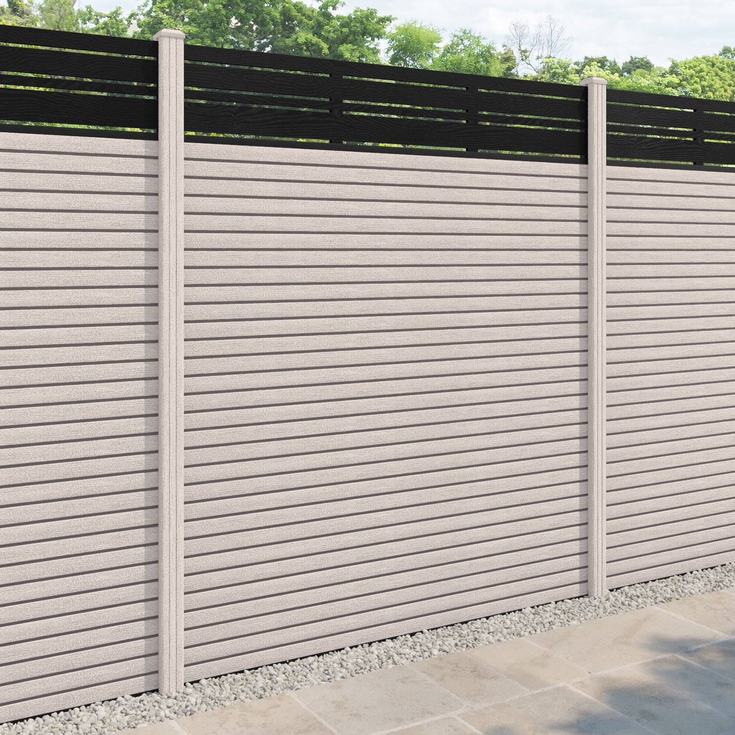 Hudson Linea Fence Panel - Mid Stone - with our composite posts