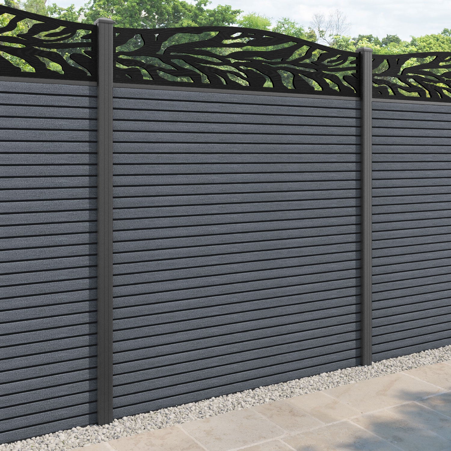 Hudson Malawi Curved Top Fence Panel - Anthracite - with our aluminium posts