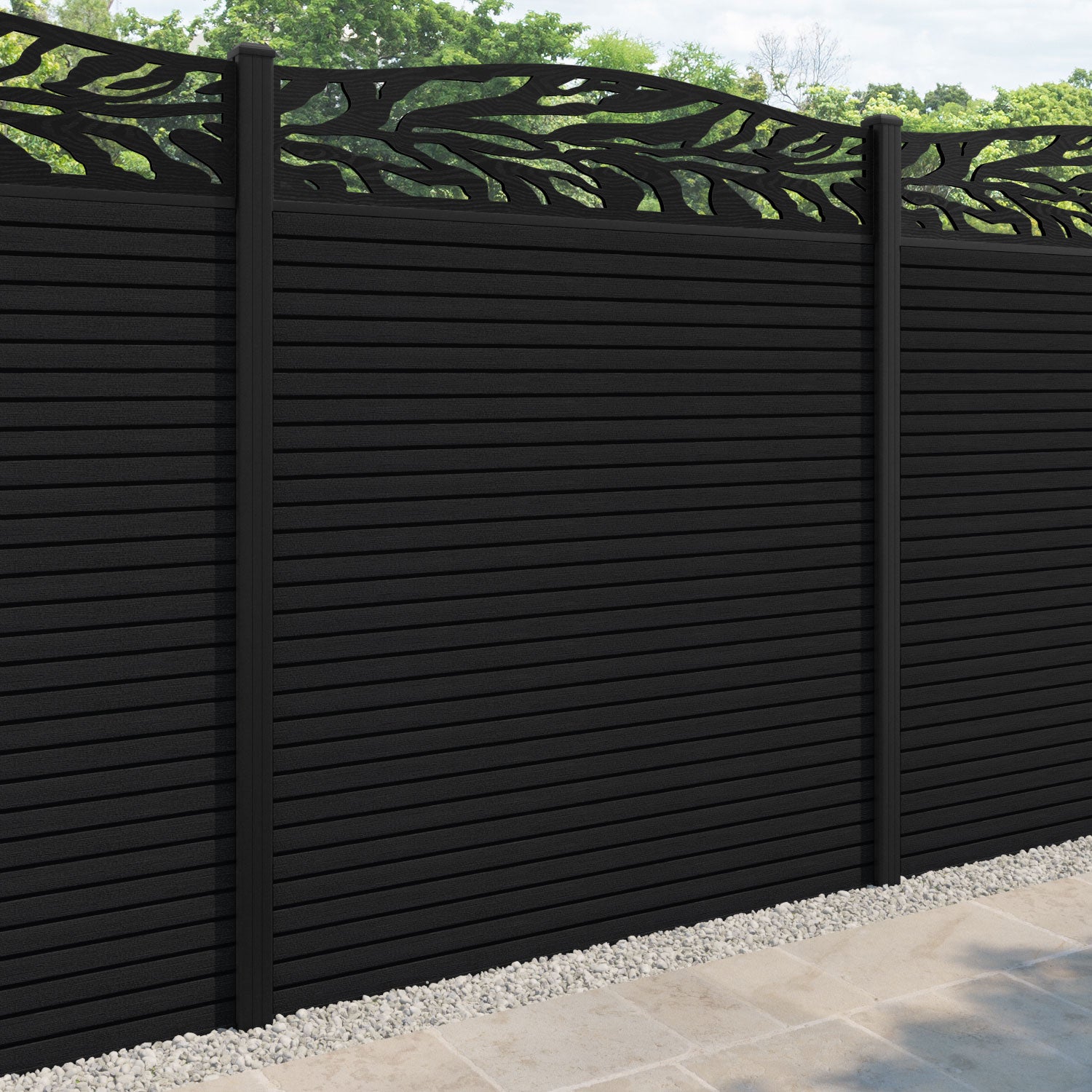 Hudson Malawi Curved Top Fence Panel - Black - with our aluminium posts