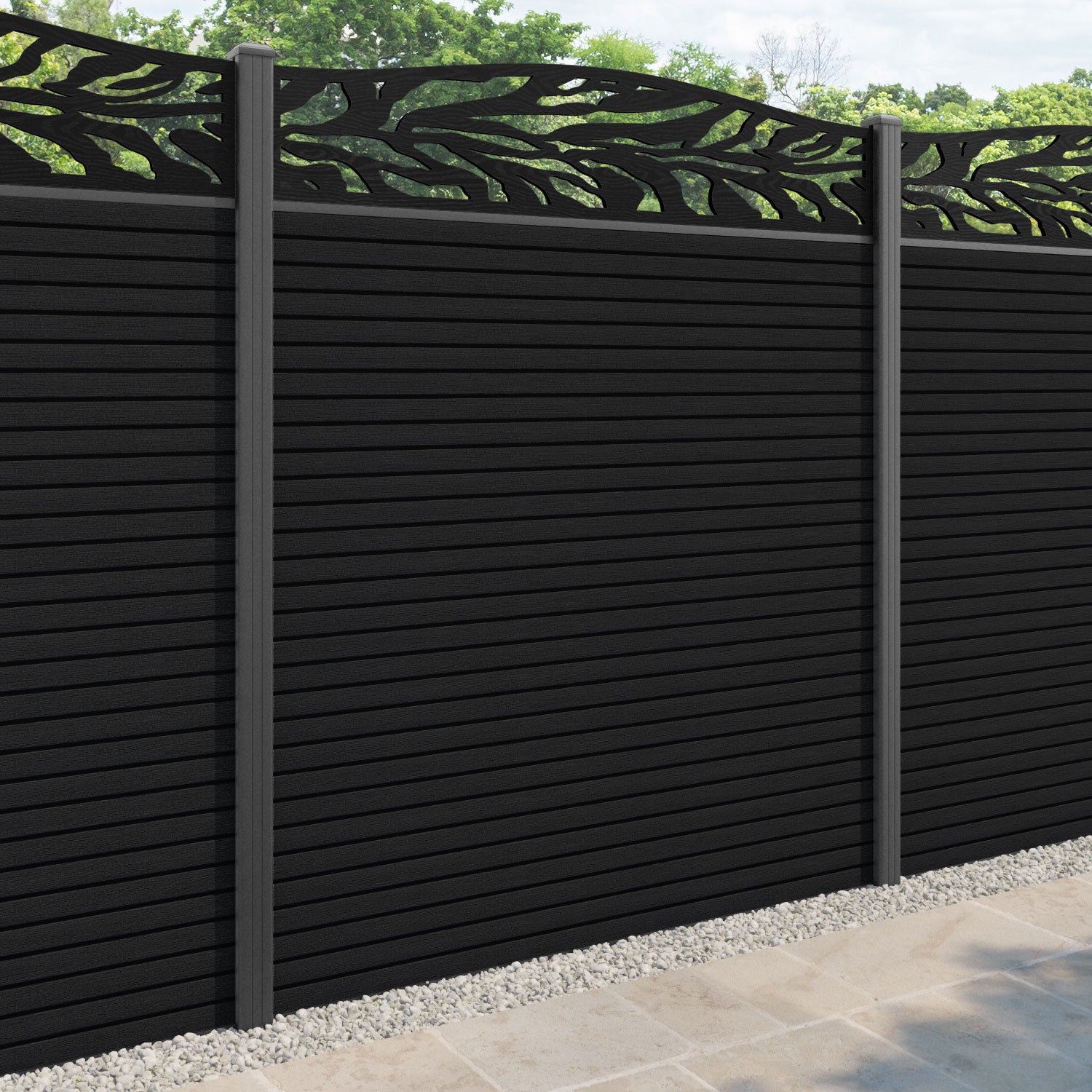 Hudson Malawi Curved Top Fence Panel - Black - with our aluminium posts