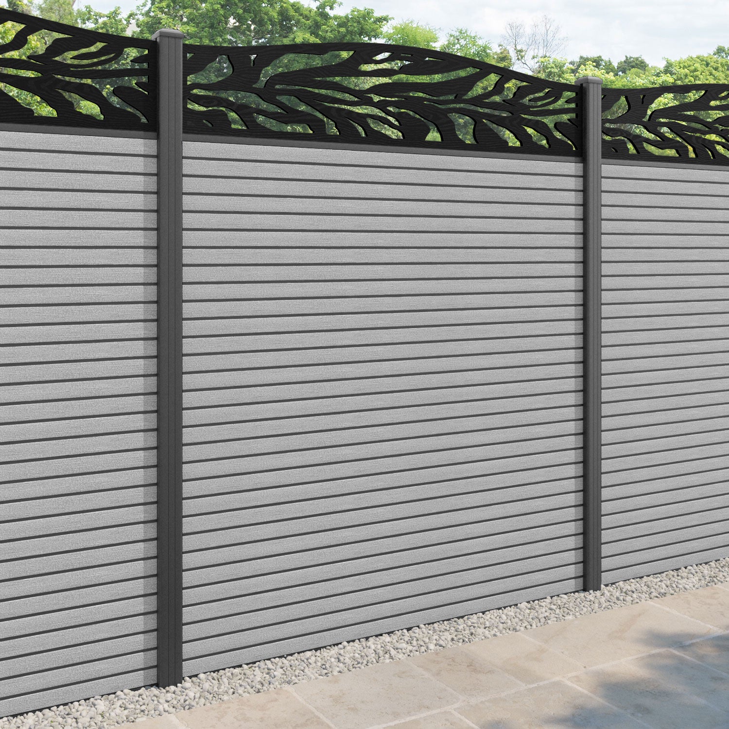 Hudson Malawi Curved Top Fence Panel - Light Grey - with our aluminium posts