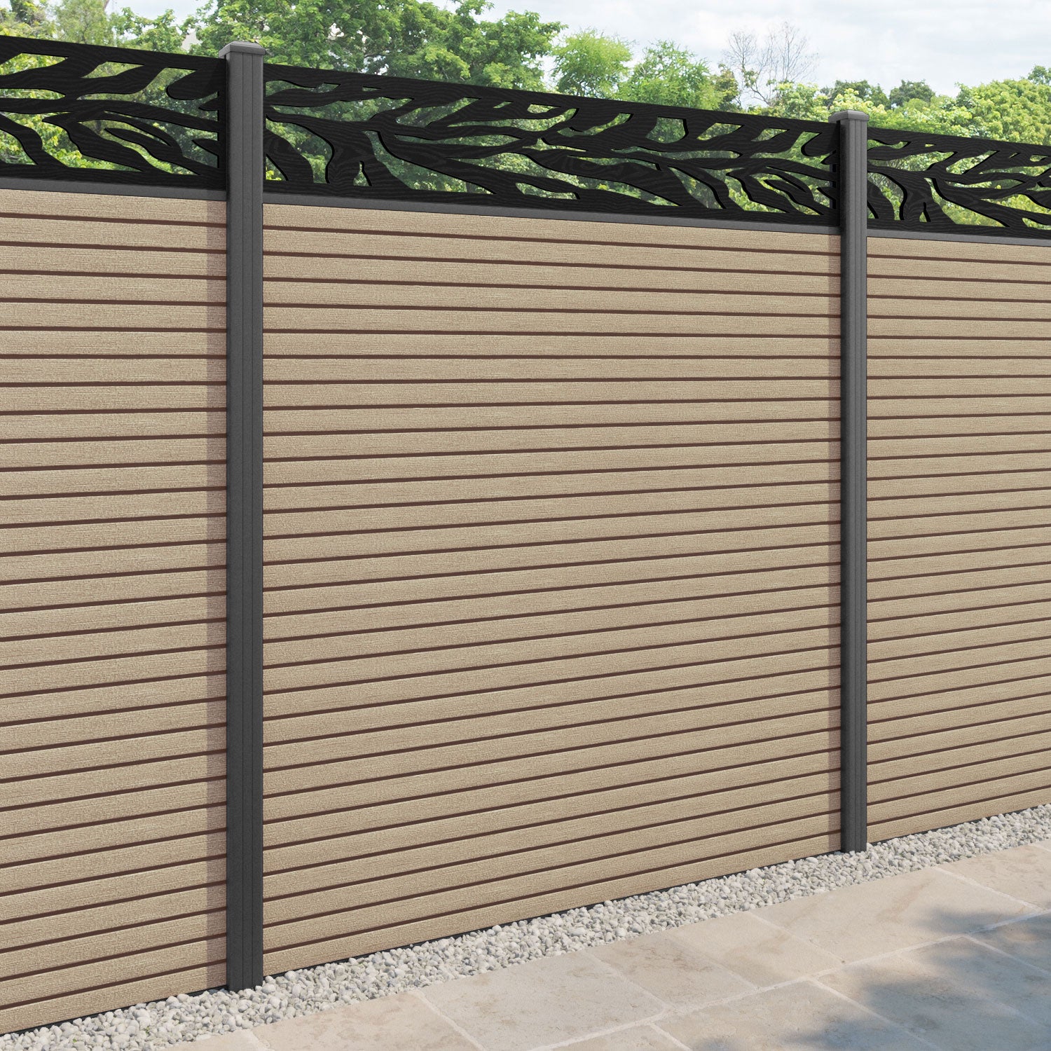Hudson Malawi Fence Panel - Light Oak - with our aluminium posts