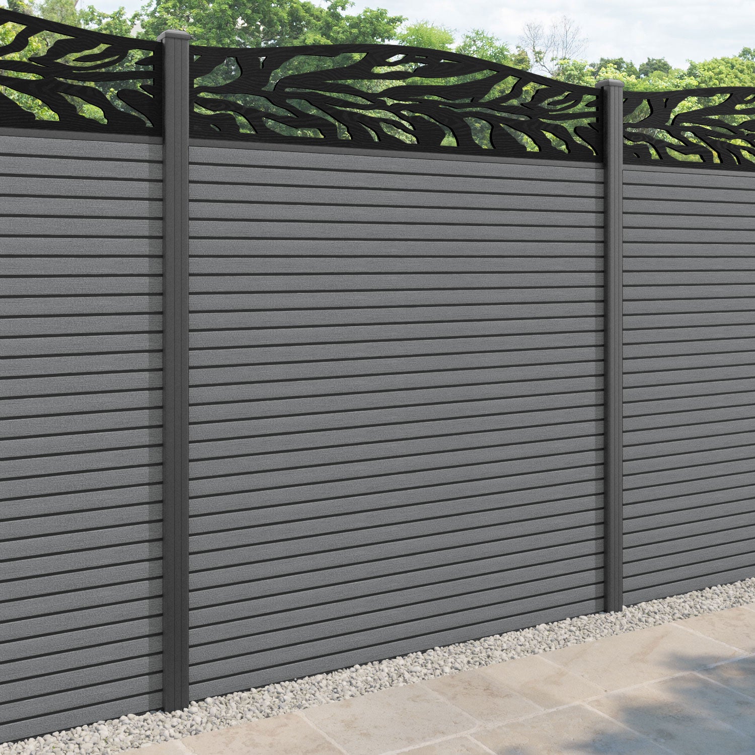 Hudson Malawi Curved Top Fence Panel - Mid Grey - with our aluminium posts