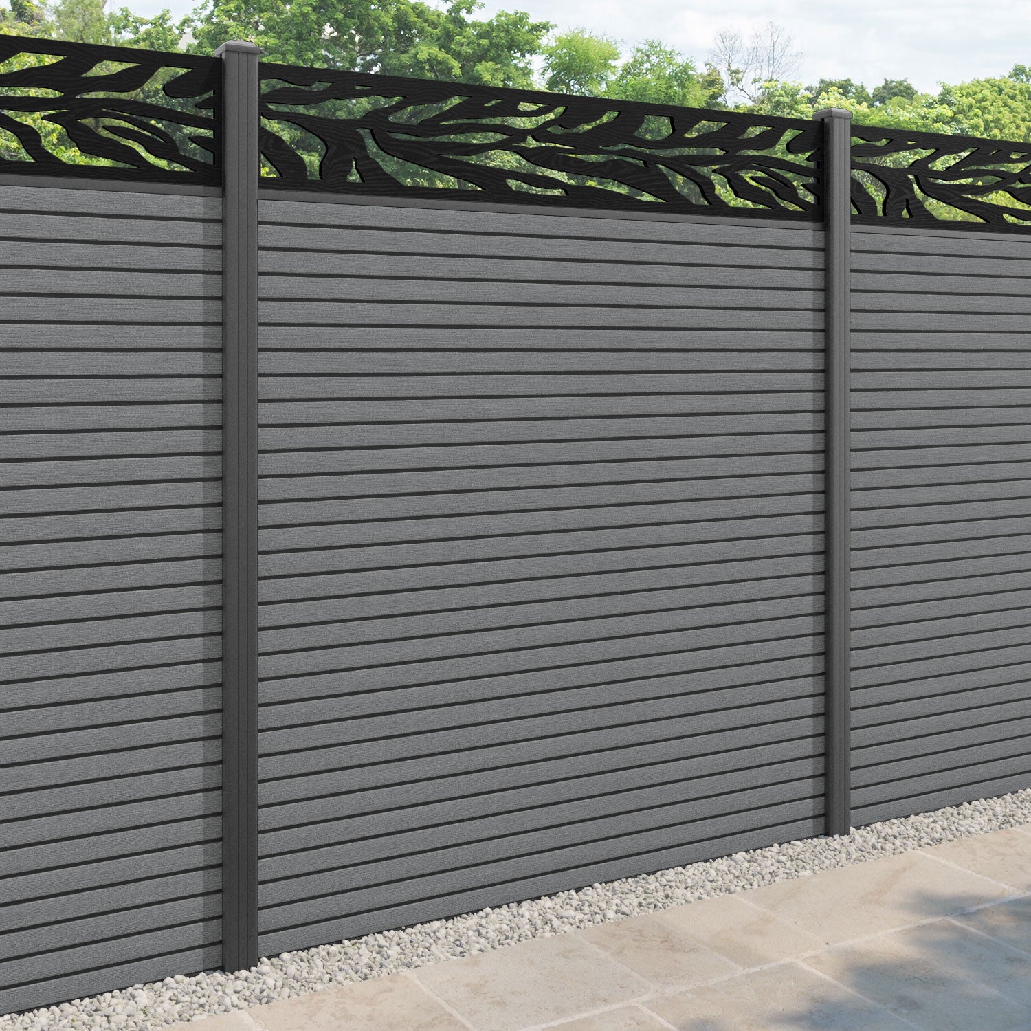 Hudson Malawi Fence Panel - Mid Grey - with our aluminium posts