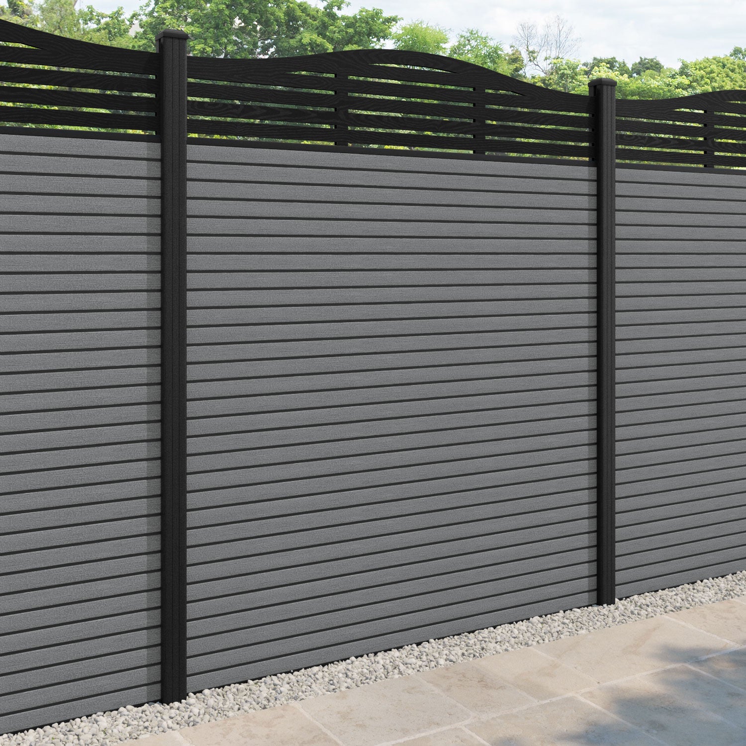 Hudson Aspen Curved Top Fence Panel - Mid Grey - with our composite posts