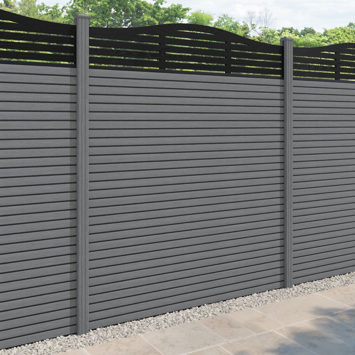 Hudson Aspen Curved Top Fence Panel - Mid Grey - with our composite posts