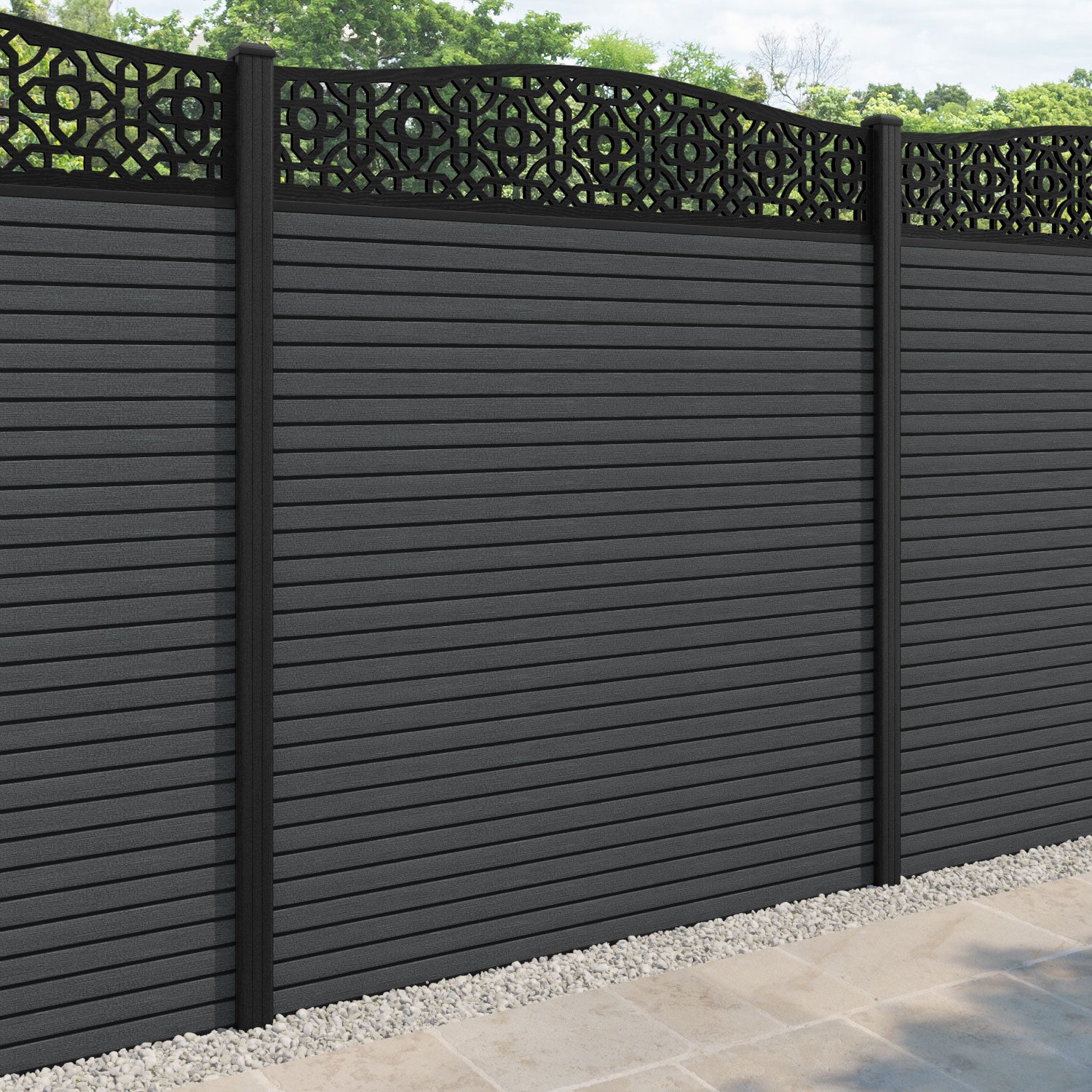 Hudson Nabila Curved Top Fence Panel - Dark Grey - with our composite posts