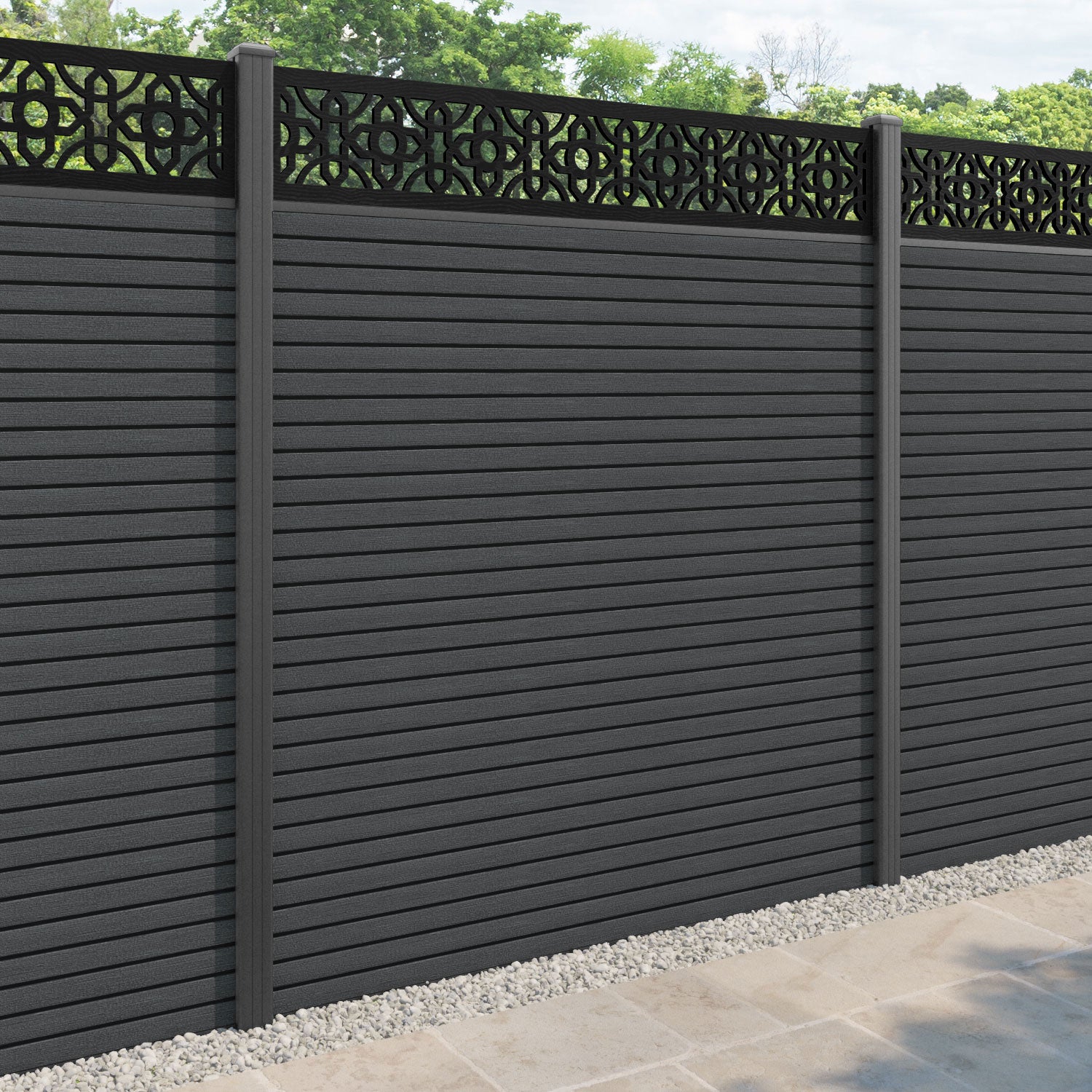 Hudson Nabila Fence Panel - Dark Grey - with our aluminium posts