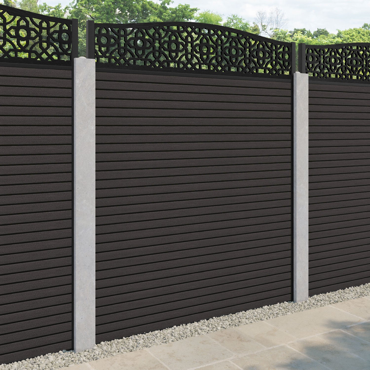Hudson Nabila Curved Top Fence Panel - Dark Oak - for existing concrete posts