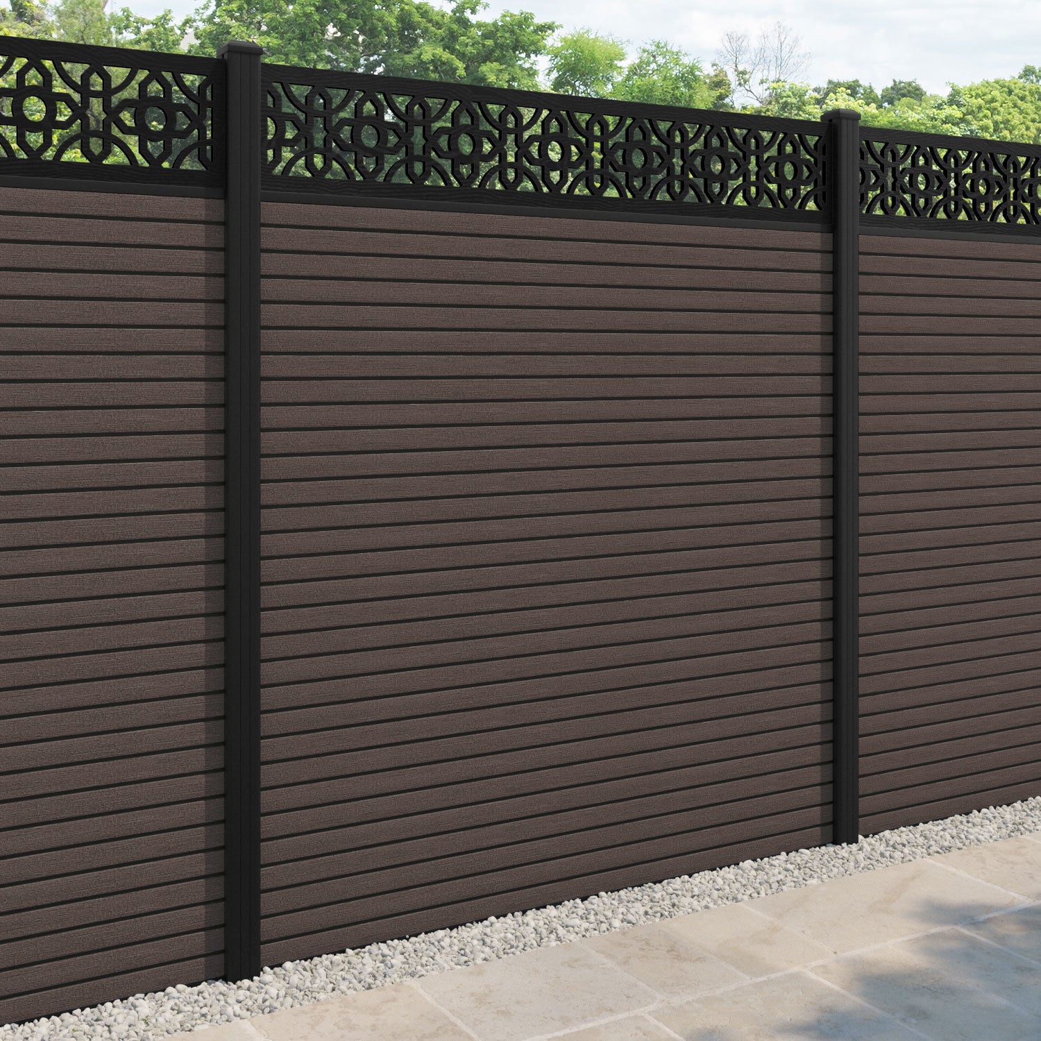 Hudson Nabila Fence Panel - Mid Brown - with our aluminium posts