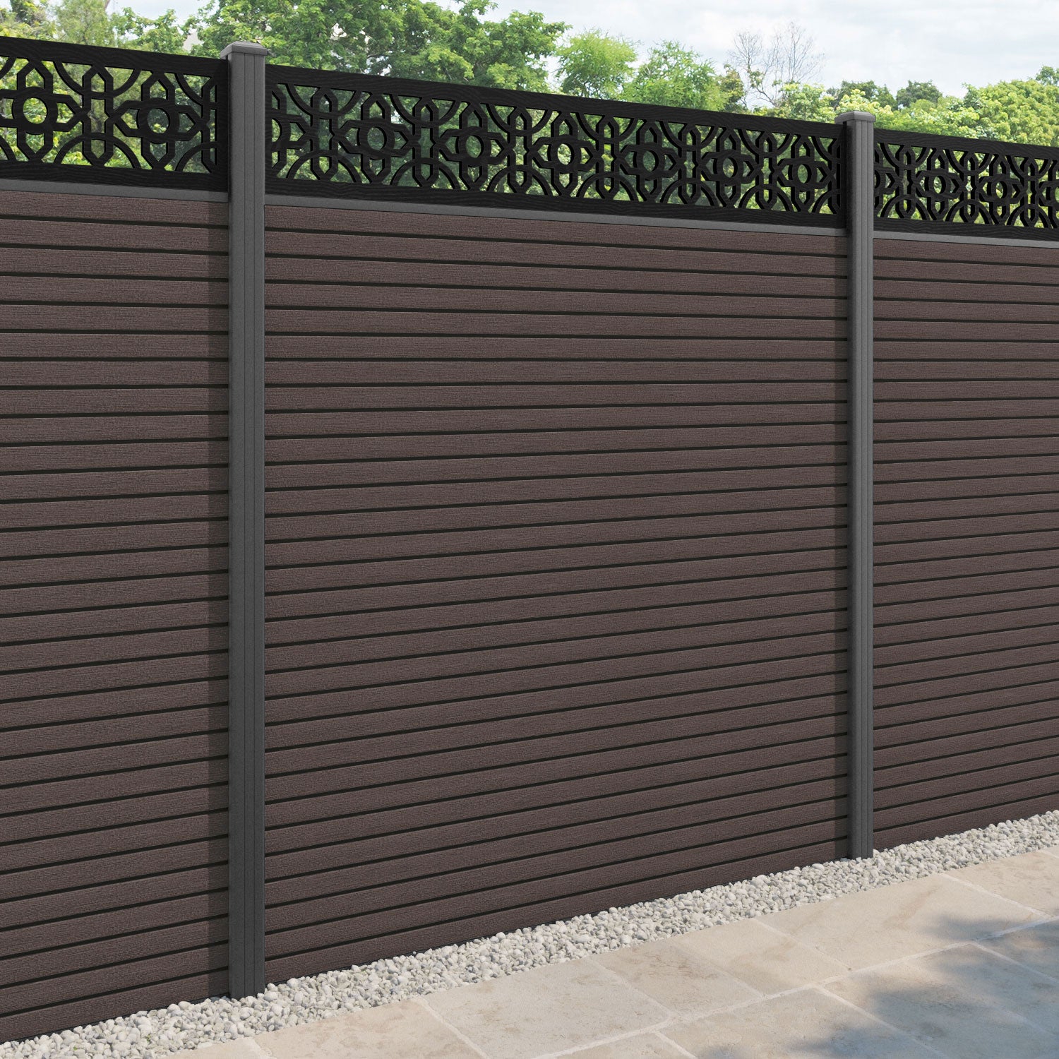 Hudson Nabila Fence Panel - Mid Brown - with our aluminium posts
