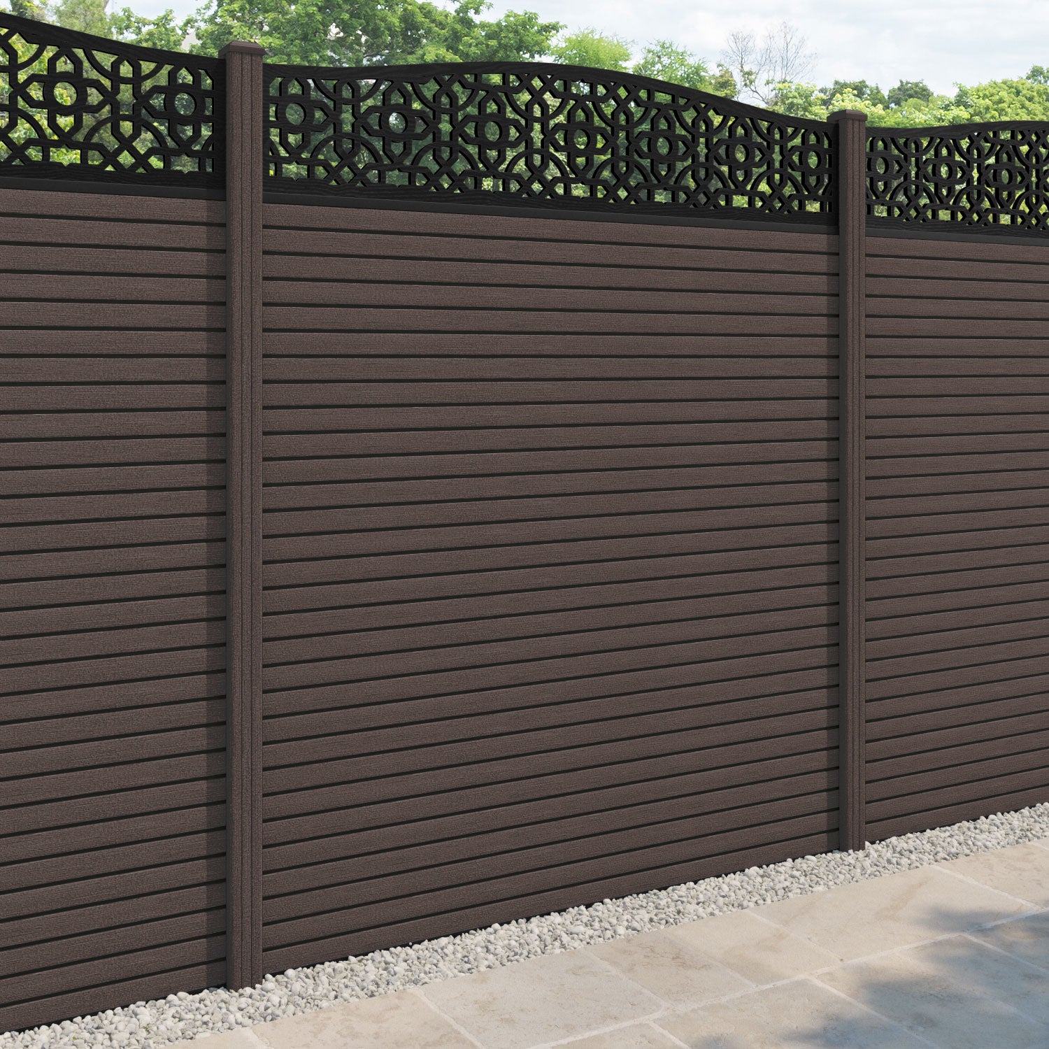 Hudson Nabila Curved Top Fence Panel - Mid Brown - with our composite posts