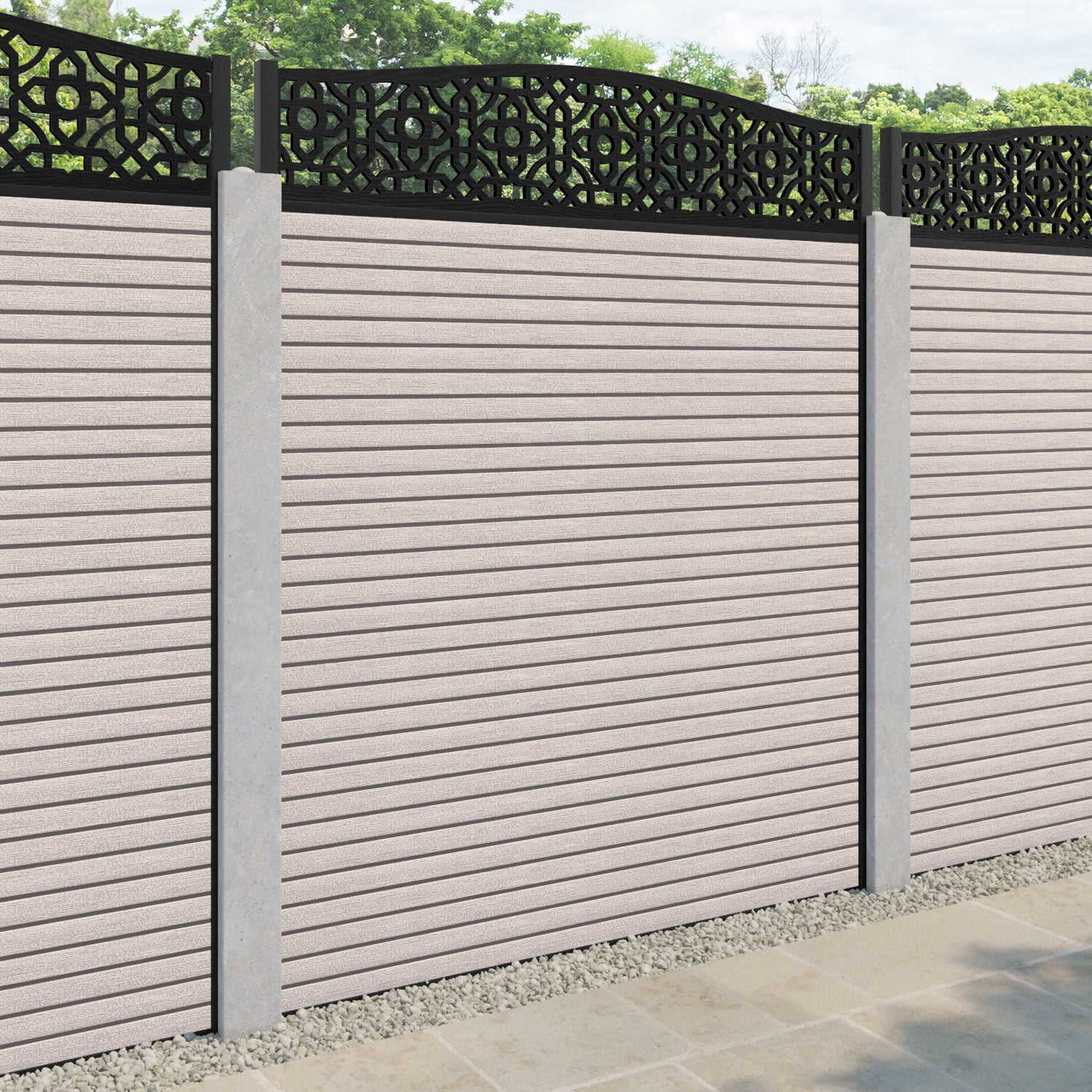 Hudson Nabila Curved Top Fence Panel - Mid Stone - for existing concrete posts