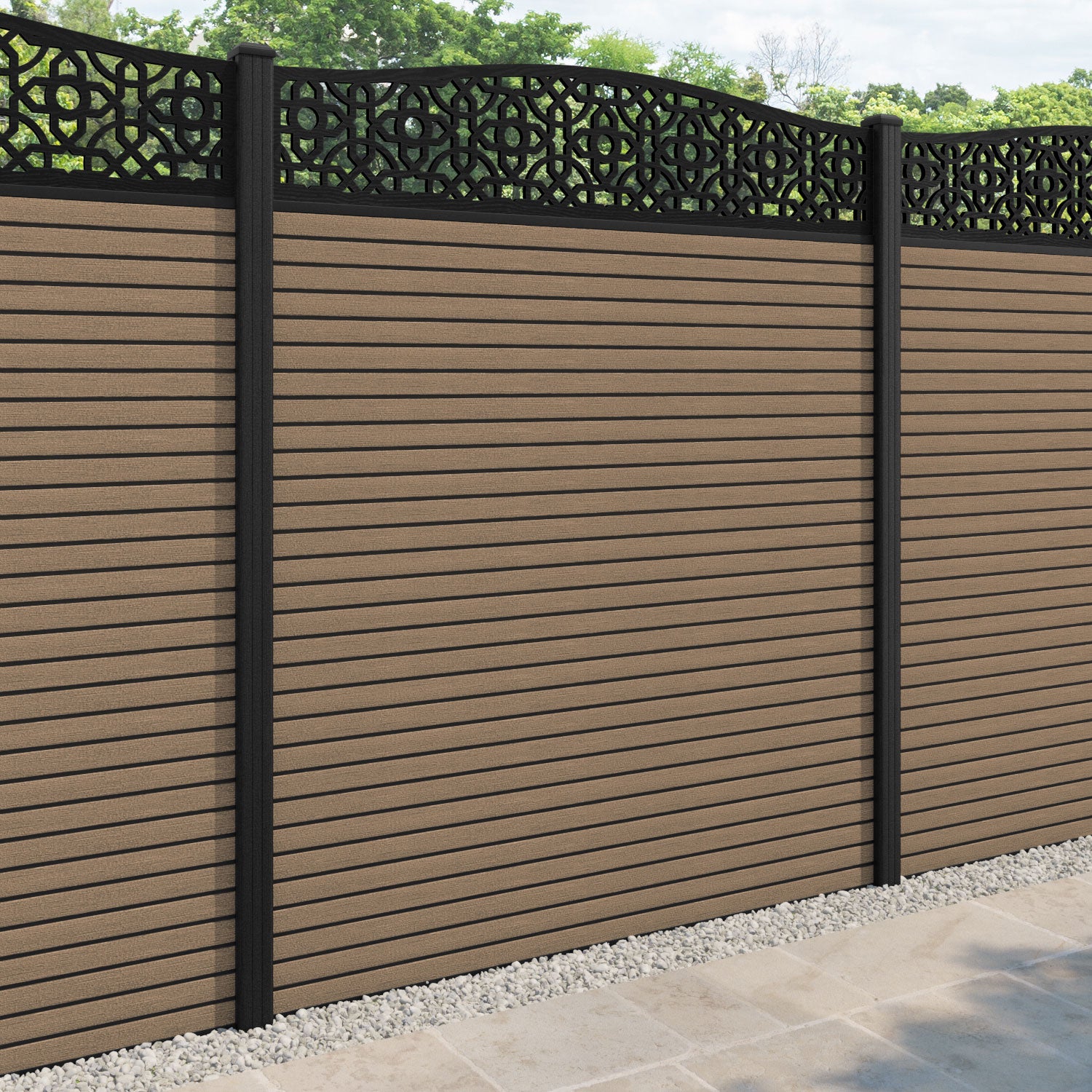 Hudson Nabila Curved Top Fence Panel - Teak - with our composite posts