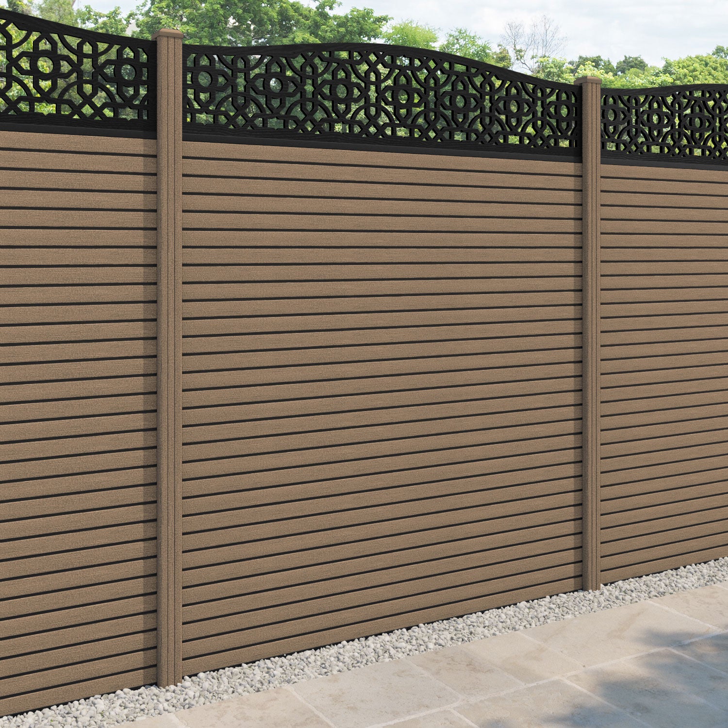 Hudson Nabila Curved Top Fence Panel - Teak - with our composite posts