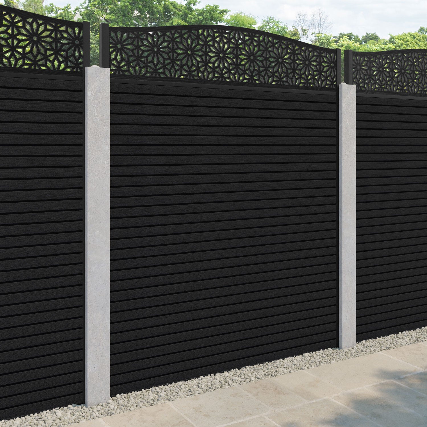 Hudson Narwa Curved Top Fence Panel - Black - for existing concrete posts