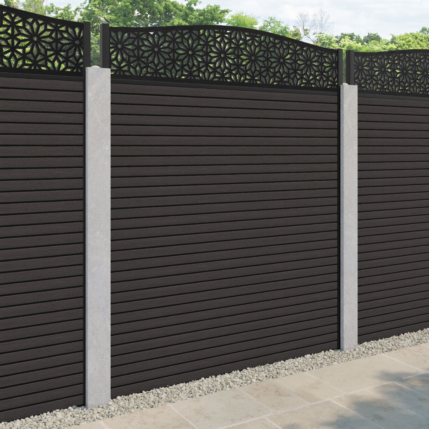 Hudson Narwa Curved Top Fence Panel - Dark Oak - for existing concrete posts