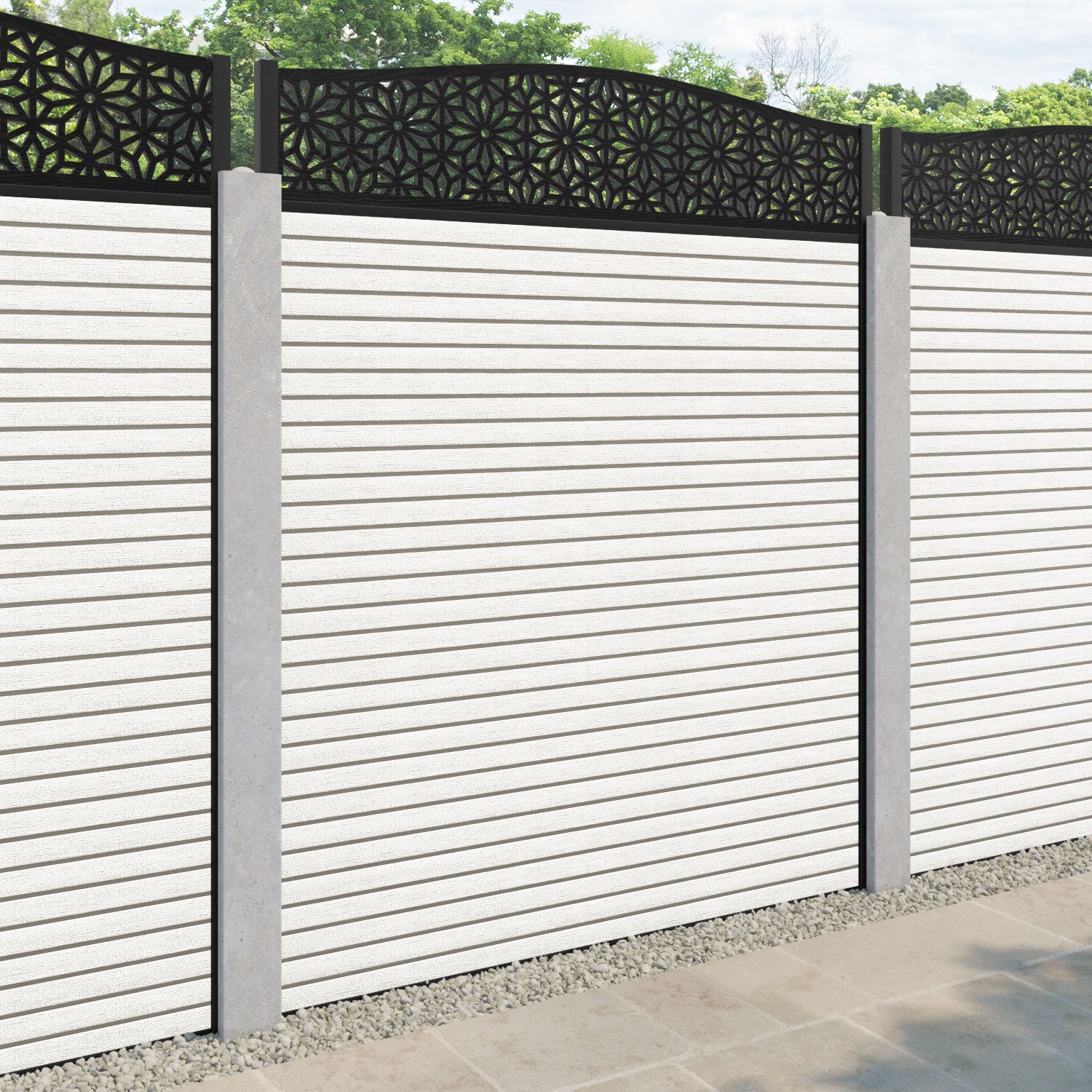 Hudson Narwa Curved Top Fence Panel - Light Stone - for existing concrete posts