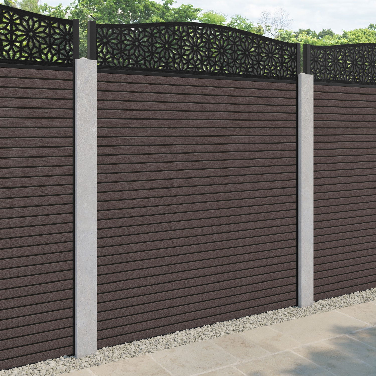 Hudson Narwa Curved Top Fence Panel - Mid Brown - for existing concrete posts