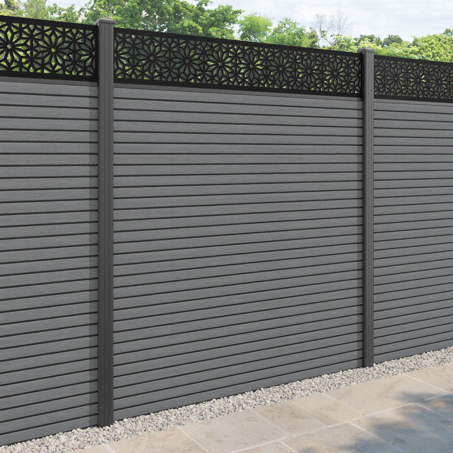 Hudson Narwa Fence Panel - Mid Grey - with our aluminium posts