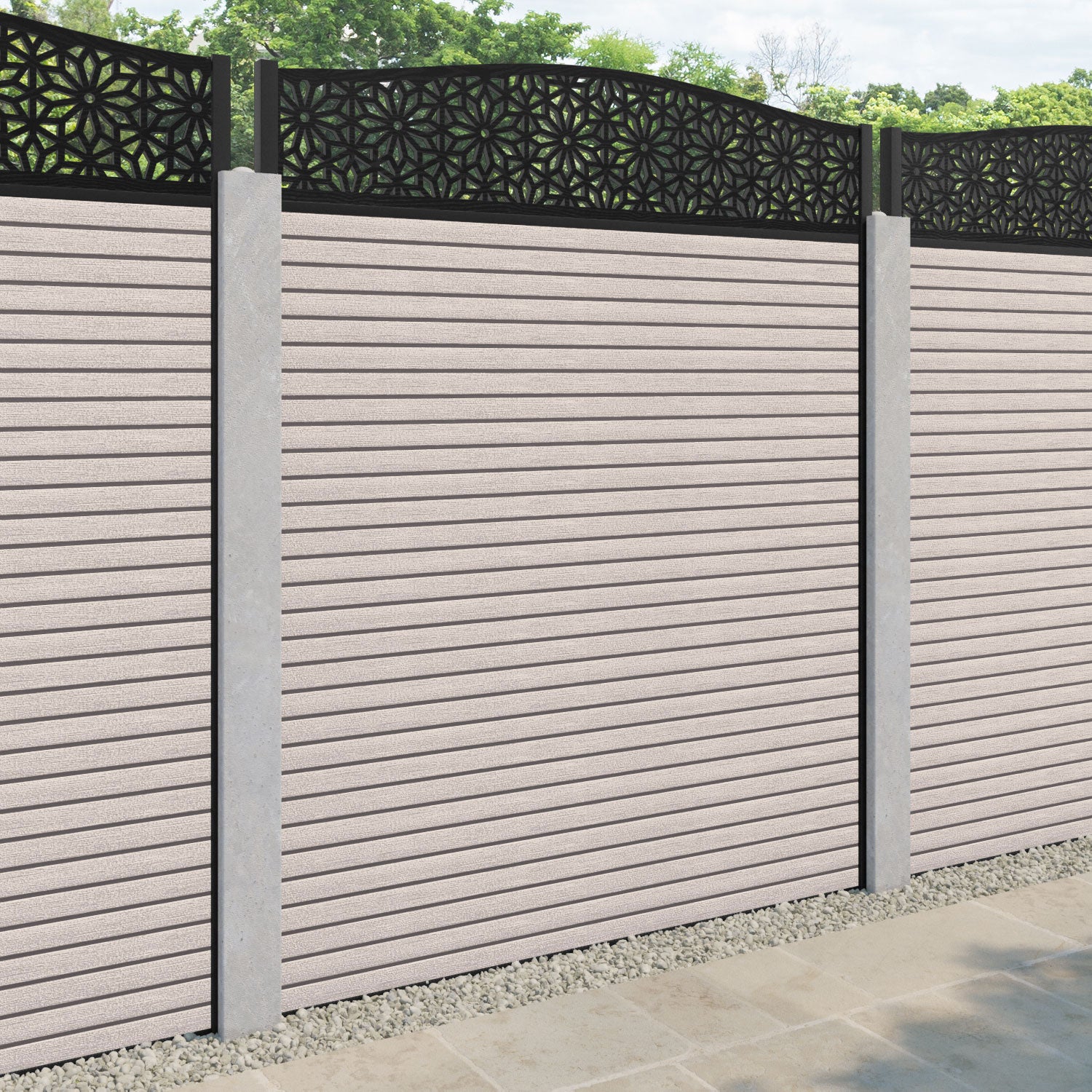 Hudson Narwa Curved Top Fence Panel - Mid Stone - for existing concrete posts