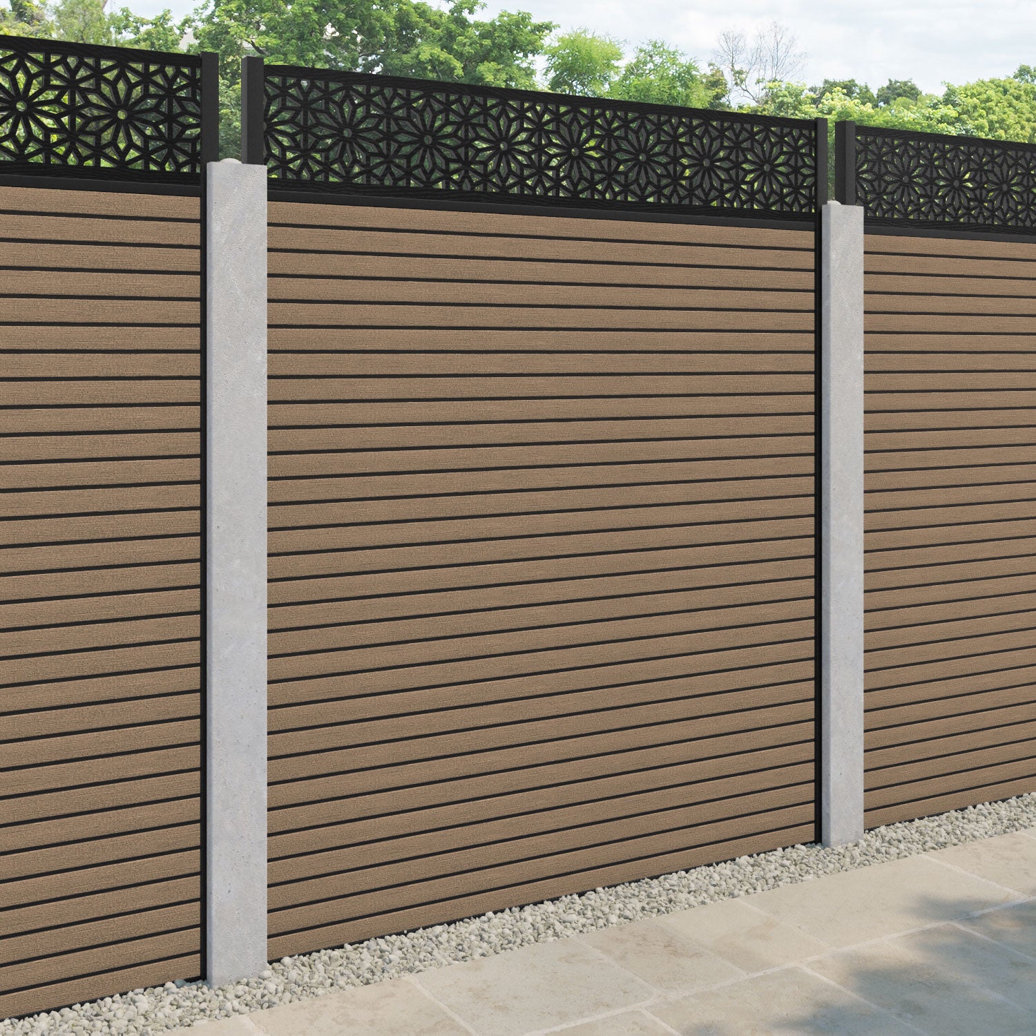 Hudson Narwa Fence Panel - Teak - for existing concrete posts