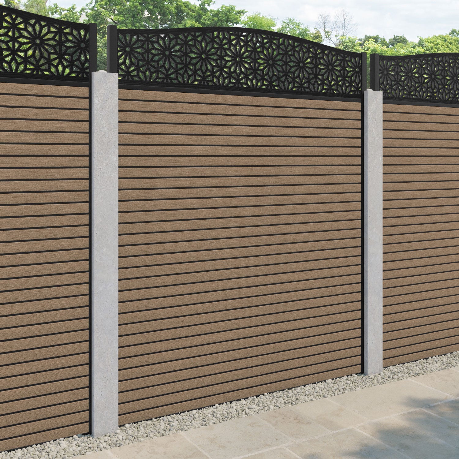 Hudson Narwa Curved Top Fence Panel - Teak - for existing concrete posts