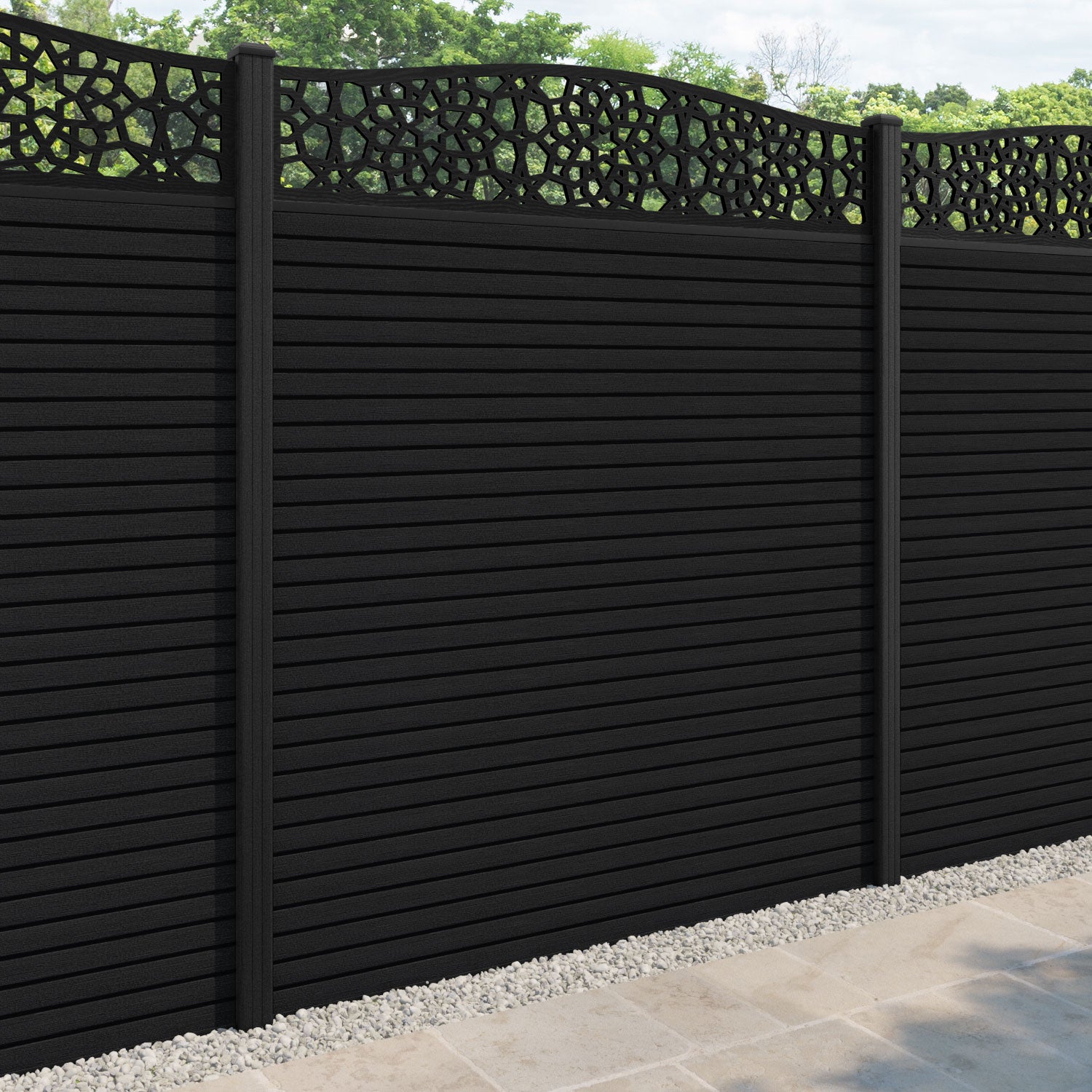 Hudson Nazira Curved Top Fence Panel - Black - with our composite posts