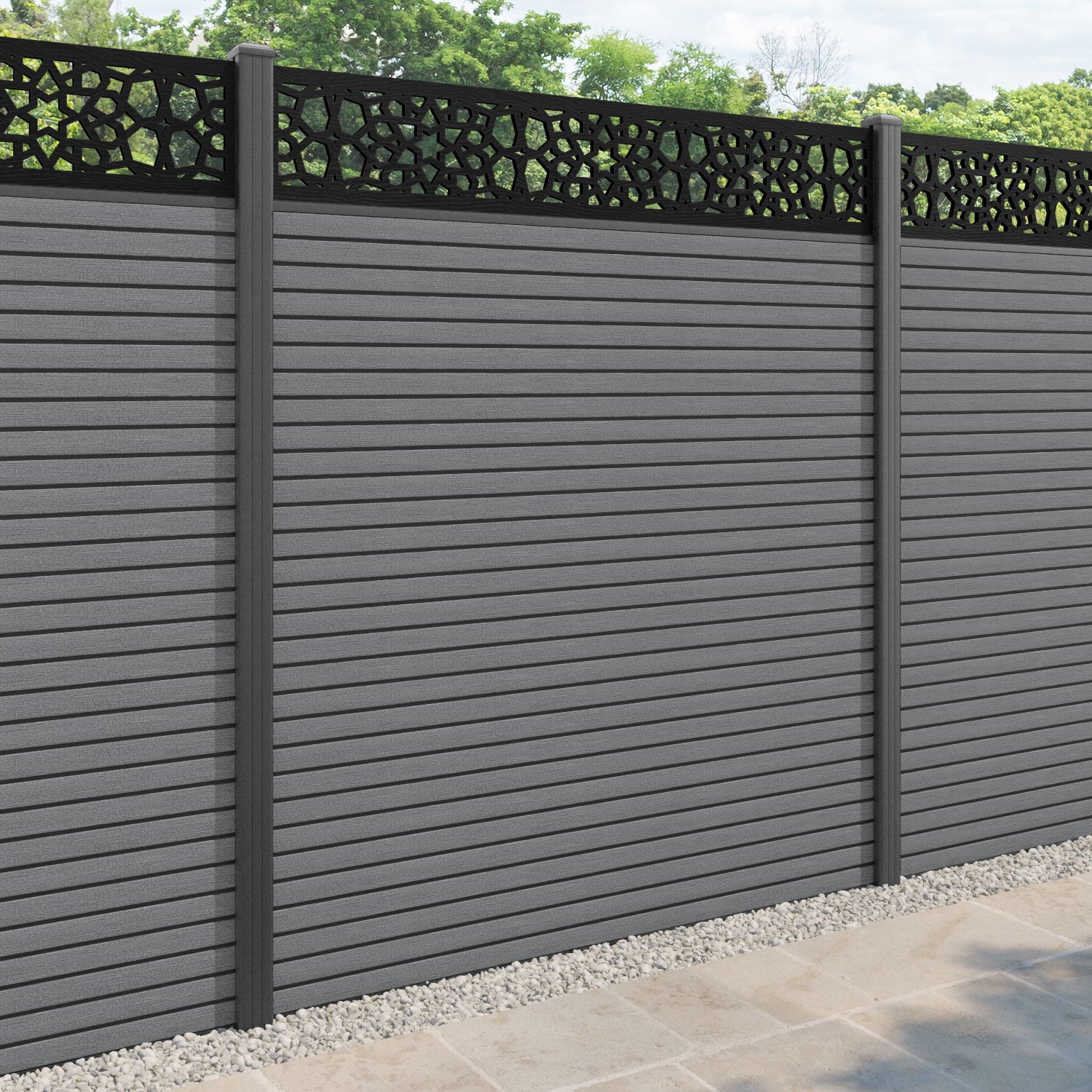 Hudson Nazira Fence Panel - Mid Grey - with our aluminium posts
