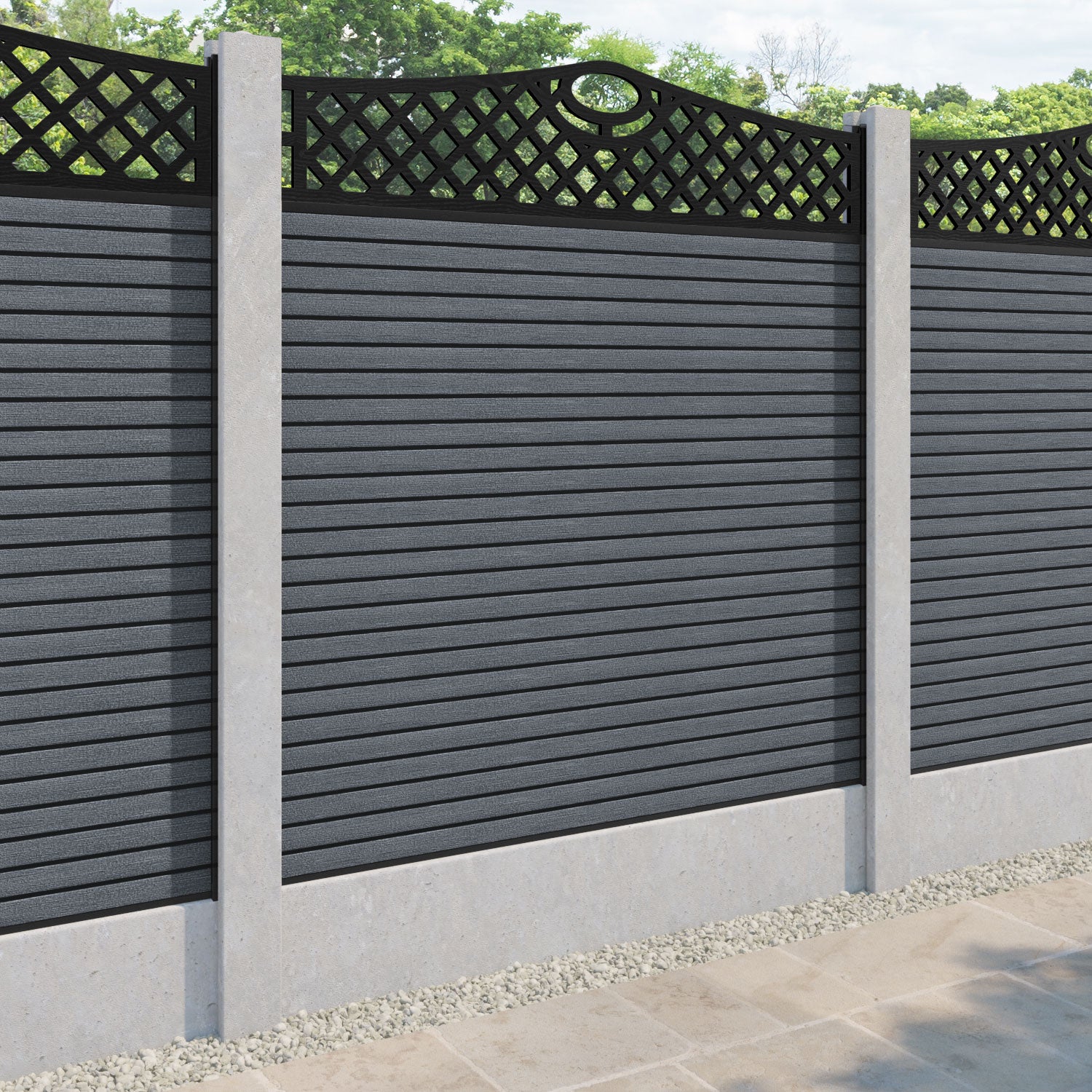 Hudson Oxford Curved Top Fence Panel - Anthracite - for existing concrete posts